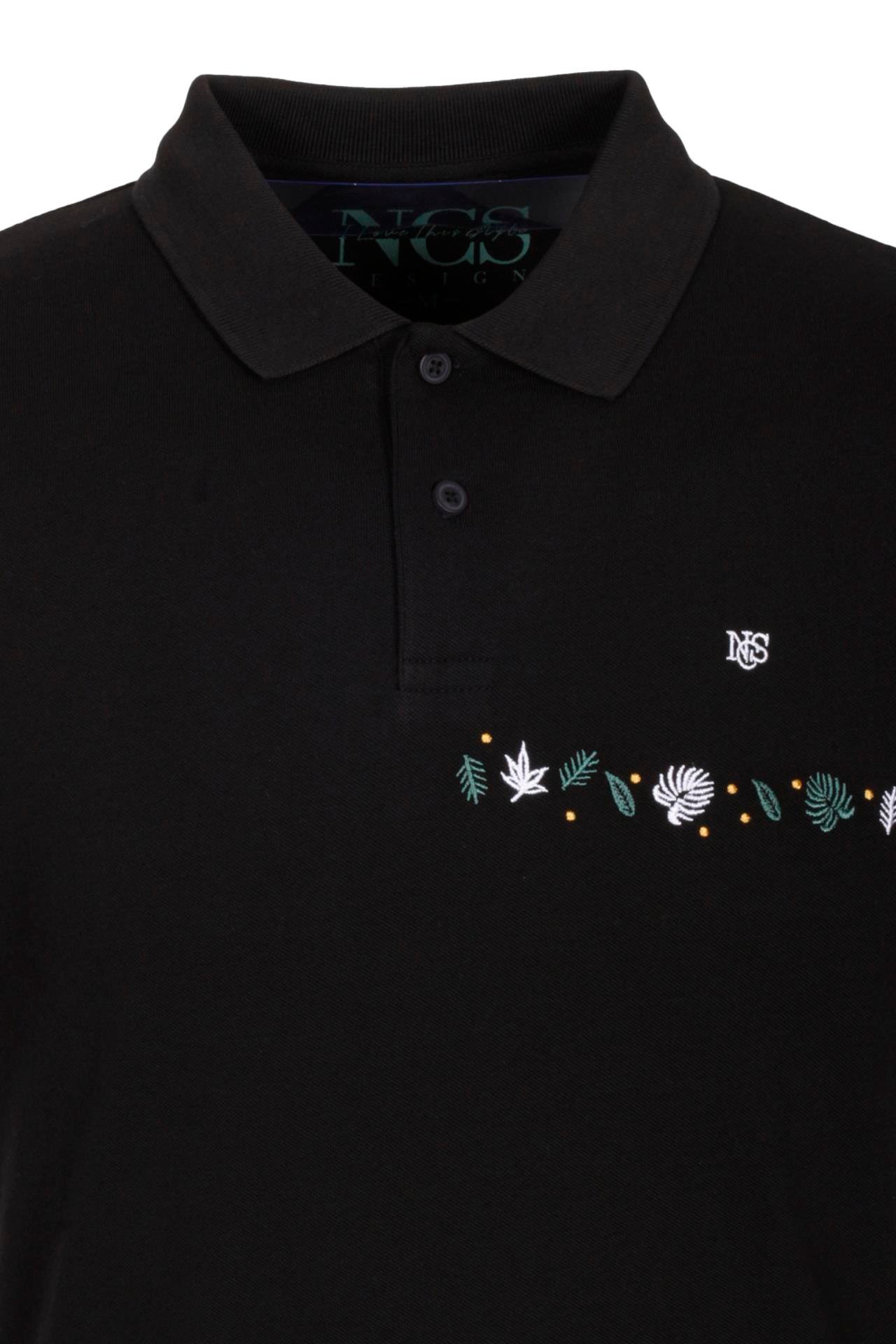 Erkek Polo Yaka Tişört Siyah %100 Pamuk Slim Fit Ribanalı Kol Nakışlı T-shirt NCS JEANS 1169