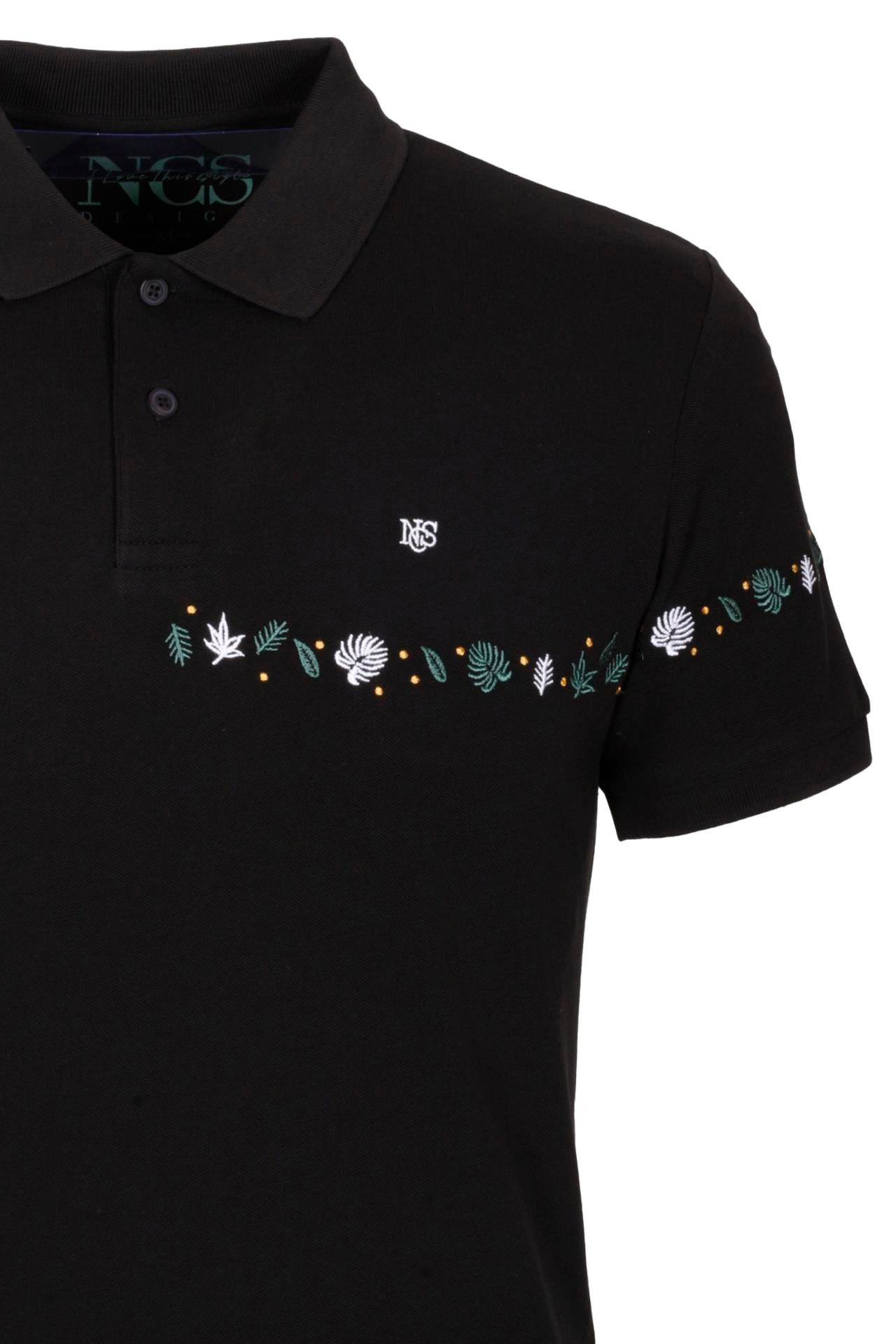 Erkek Polo Yaka Tişört Siyah %100 Pamuk Slim Fit Ribanalı Kol Nakışlı T-shirt NCS JEANS 1169