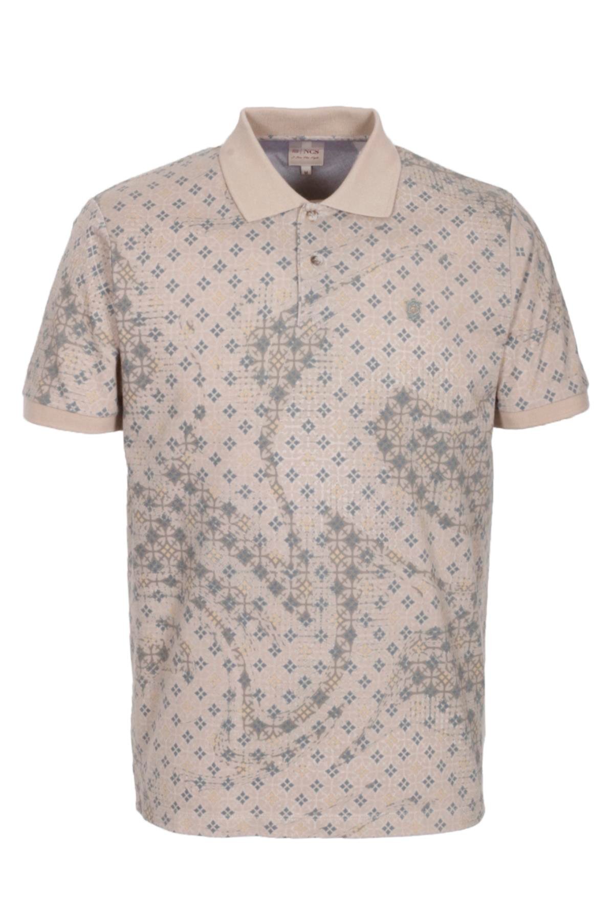 Erkek Polo Yaka Tişört Vizon Slim Fit Ribanalı Kol Pamuklu Baskılı T-shirt NCS JEANS 1252