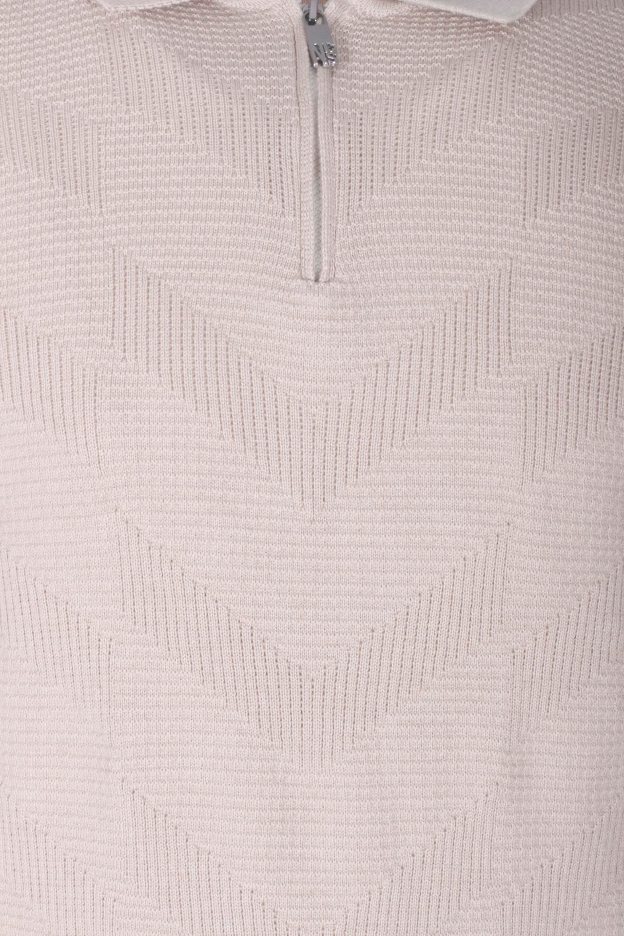 Erkek Polo Yaka Triko Bej Slim Fit Yarım Fermuarlı Balık Sırt Desenli Pamuklu Kazak NCS JEANS 3006