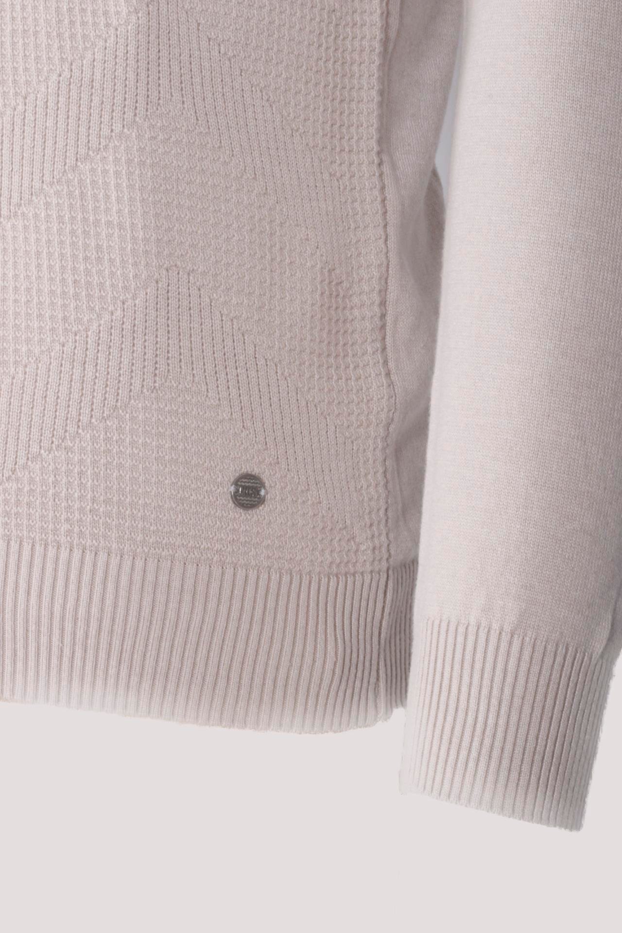 Erkek Polo Yaka Triko Bej Slim Fit Yarım Fermuarlı Balık Sırt Desenli Pamuklu Kazak NCS JEANS 3006