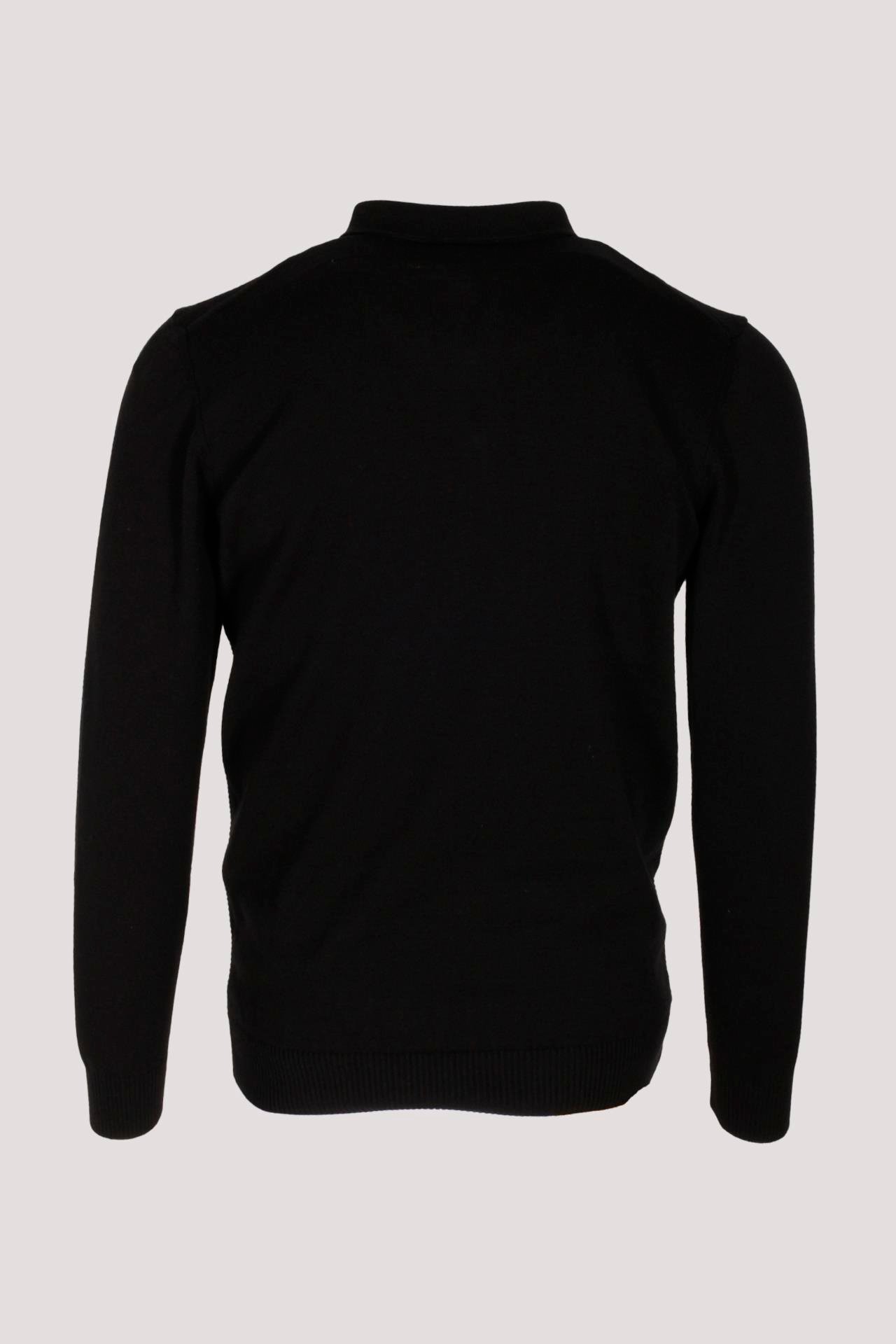 Erkek Polo Yaka Triko Siyah Slim Fit Yarım Fermuarlı Balık Sırt Desenli Pamuklu Kazak NCS JEANS 3006