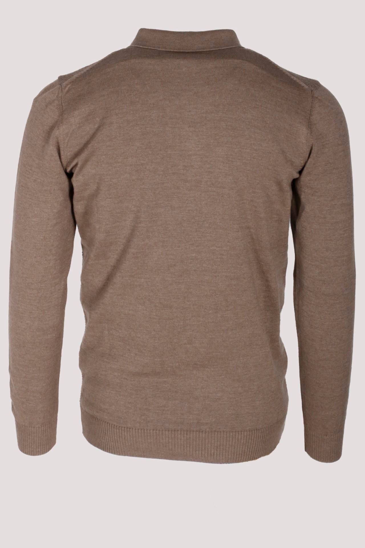 Erkek Polo Yaka Triko Vizonmelanj  Slim Fit Yarım Fermuarlı Balık Sırt Desenli Pamuklu Kazak NCS JEANS 3006