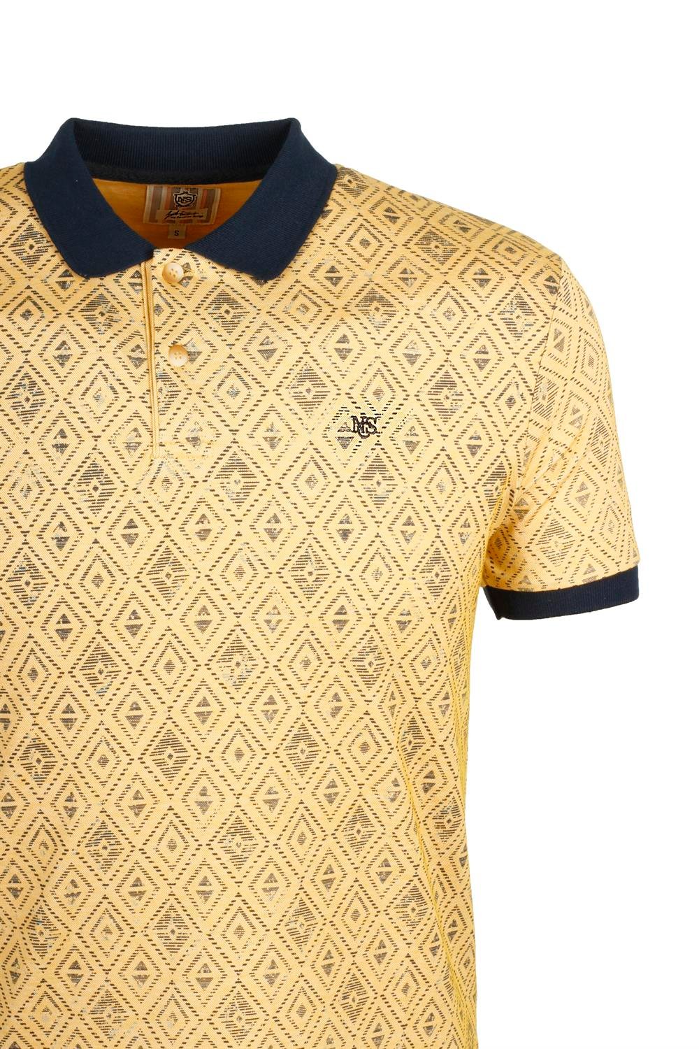 Erkek Sarı Baskılı Slim Fit Dar Kesim Polo Yaka %100 Pamuk T-shirt Ncs Jeans 1989