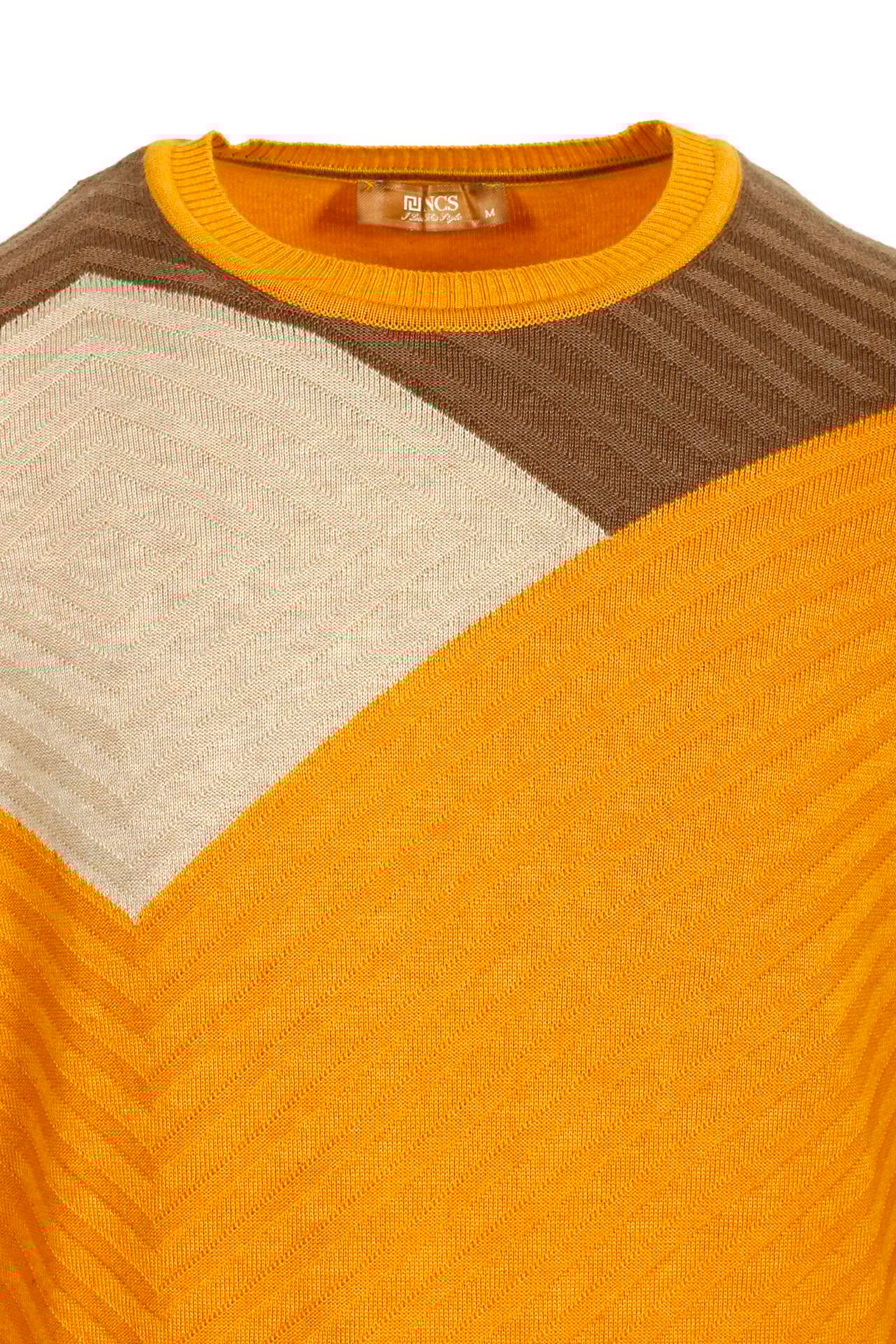 Erkek Sarı Bisiklet Yaka Örme Desenli Slim Fit Triko Kazak NCS JEANS 3631