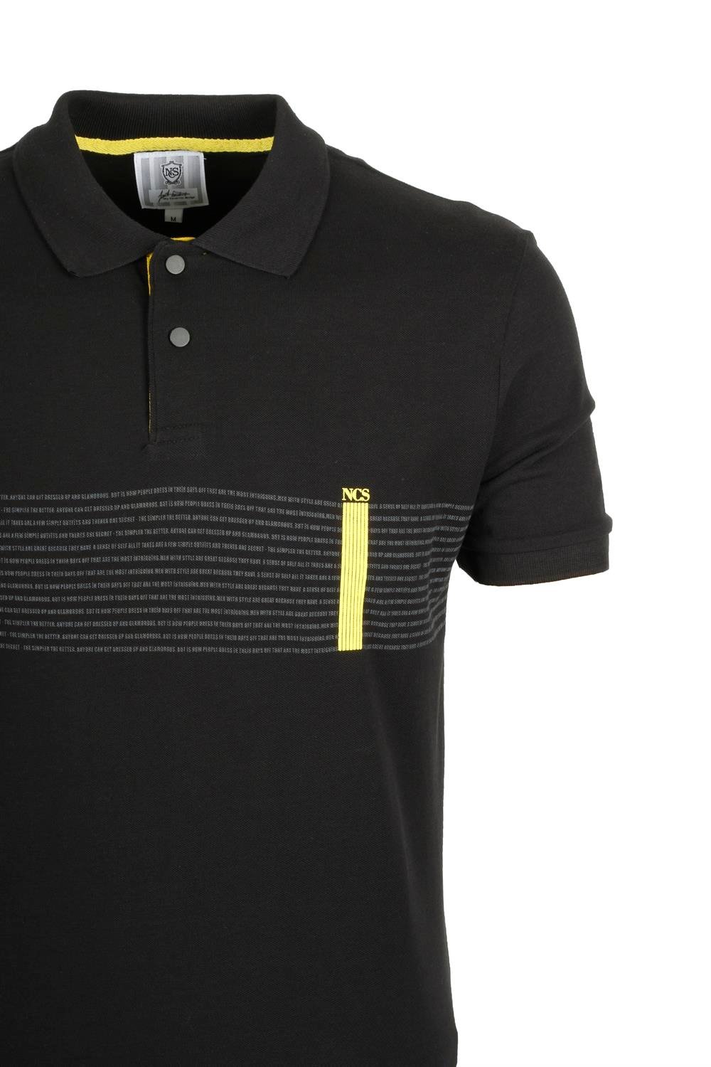 Erkek Siyah Polo Yaka Slim Fit Dar Kesim Baskılı %100 Pamuk T-shirt 1124