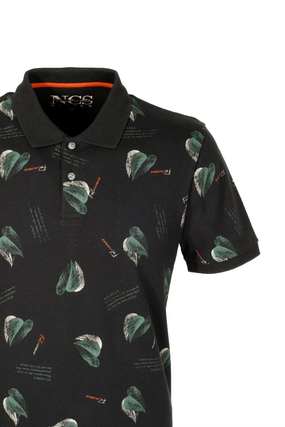 Erkek Siyah Slim Fit Polo Yaka Baskılı Tshirt 1202