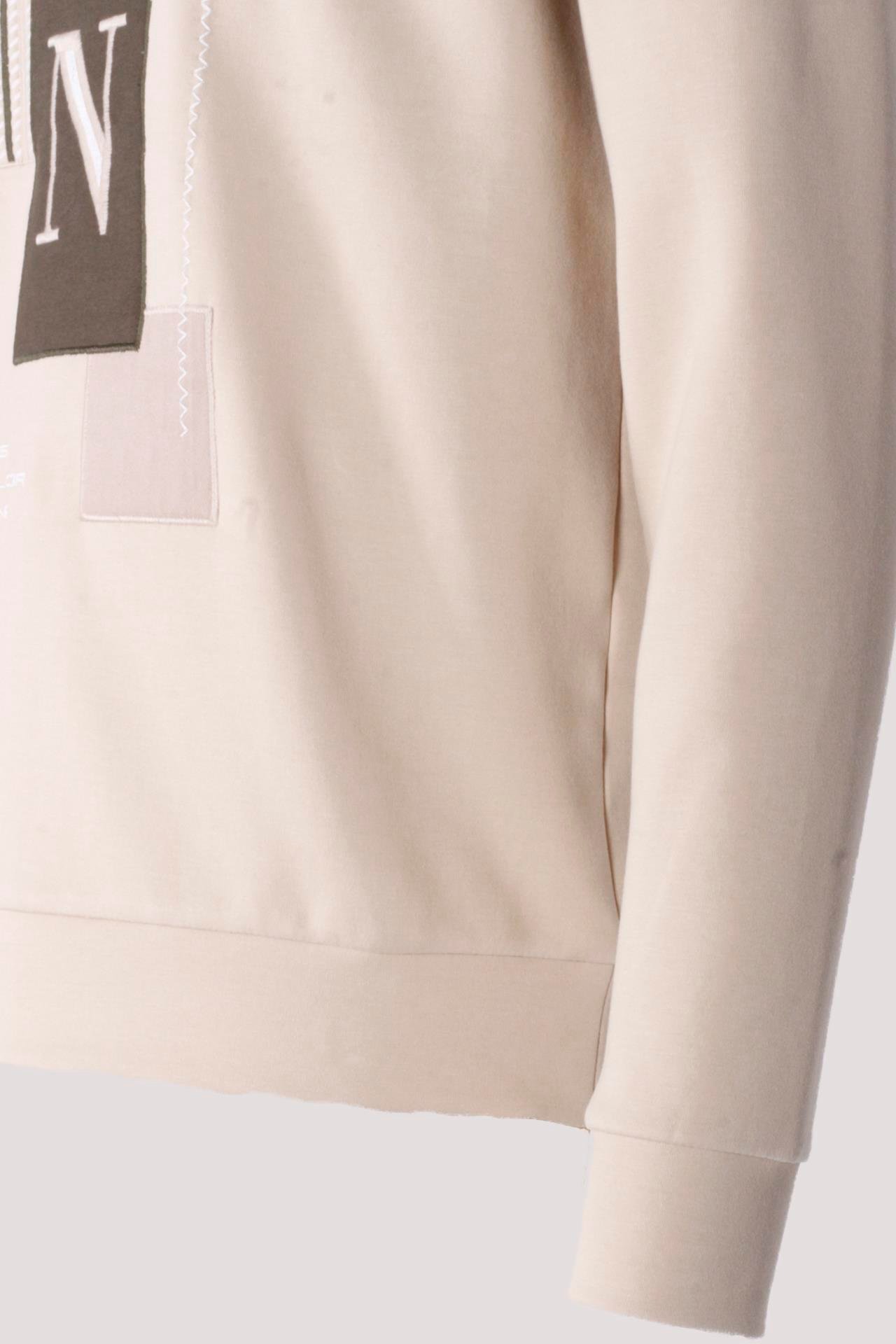 Erkek Sweatshirt Bej Relaxed Fit Double Face N Aplike Sargı Nakış Logo Detaylı Crewneck NCS JEANS 1649