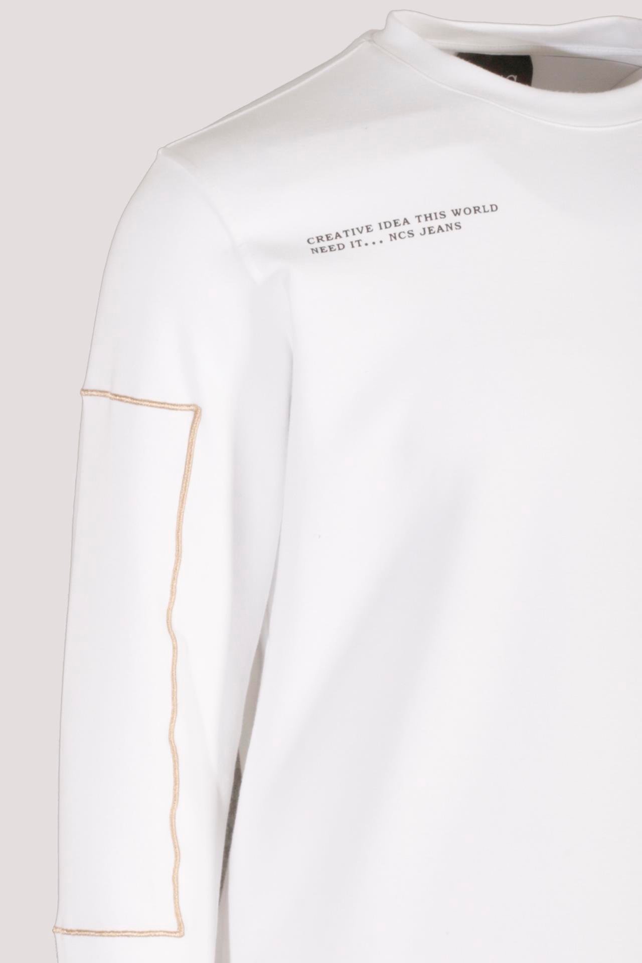 Erkek Sweatshirt Beyaz Bisiklet Yaka Relax Fit Nakış Detaylı Double Face Pamuk Sweat NCS JEANS 1618