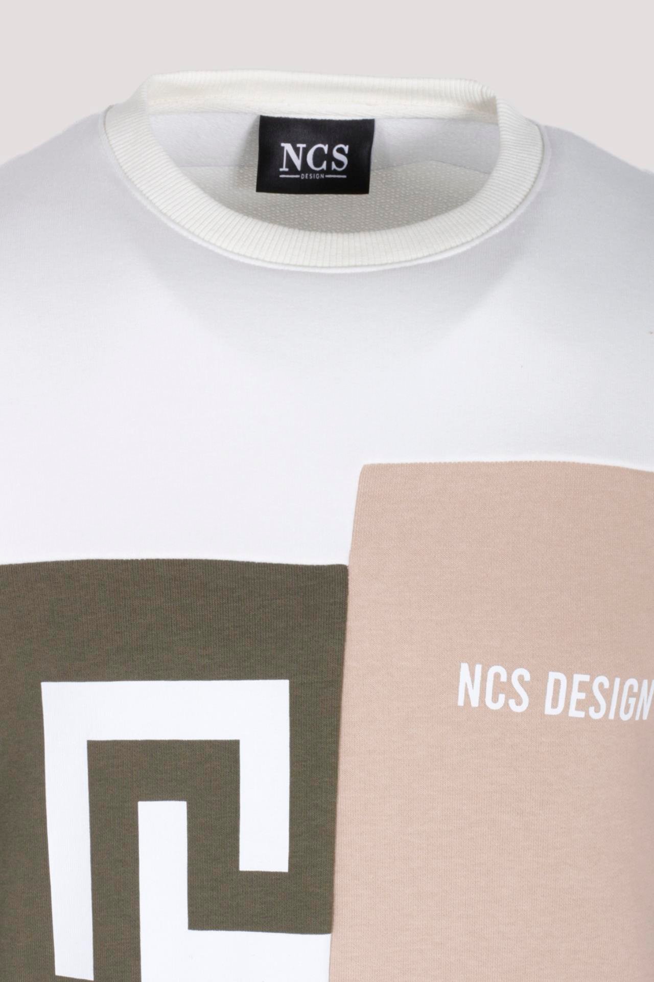 Erkek Sweatshirt Beyaz Monogram Desenli Logo Detaylı Relaxed Fit Crewneck NCS JEANS 1625