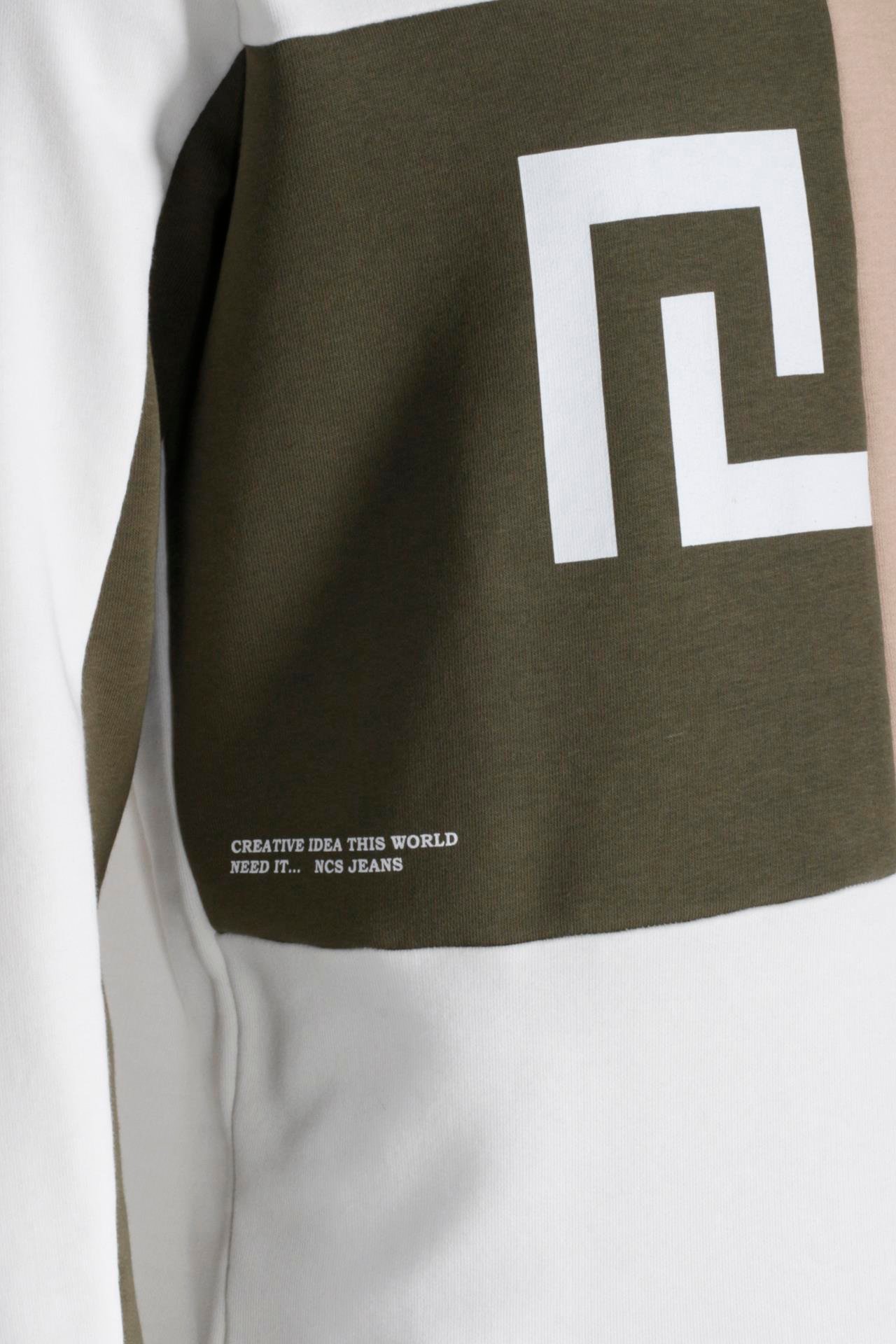 Erkek Sweatshirt Beyaz Monogram Desenli Logo Detaylı Relaxed Fit Crewneck NCS JEANS 1625