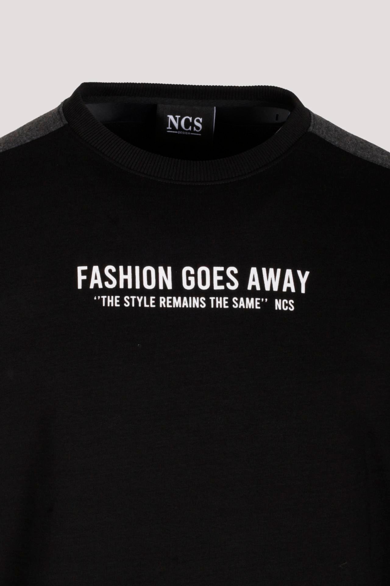 Erkek Sweatshirt Siyah Baskılı Relax Fit Pamuklu Jakar Panelli Crewneck NCS JEANS 1619