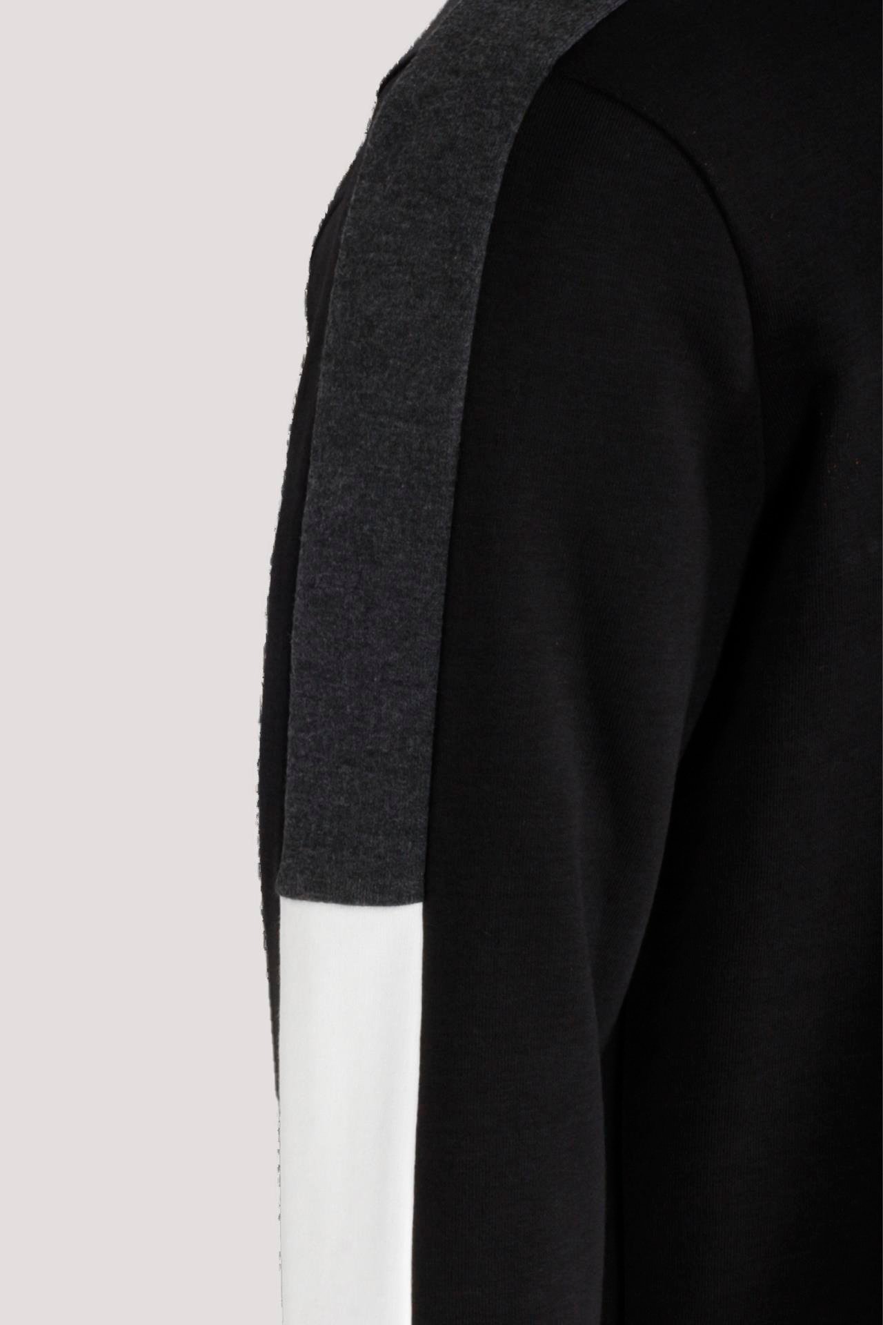 Erkek Sweatshirt Siyah Baskılı Relax Fit Pamuklu Jakar Panelli Crewneck NCS JEANS 1619