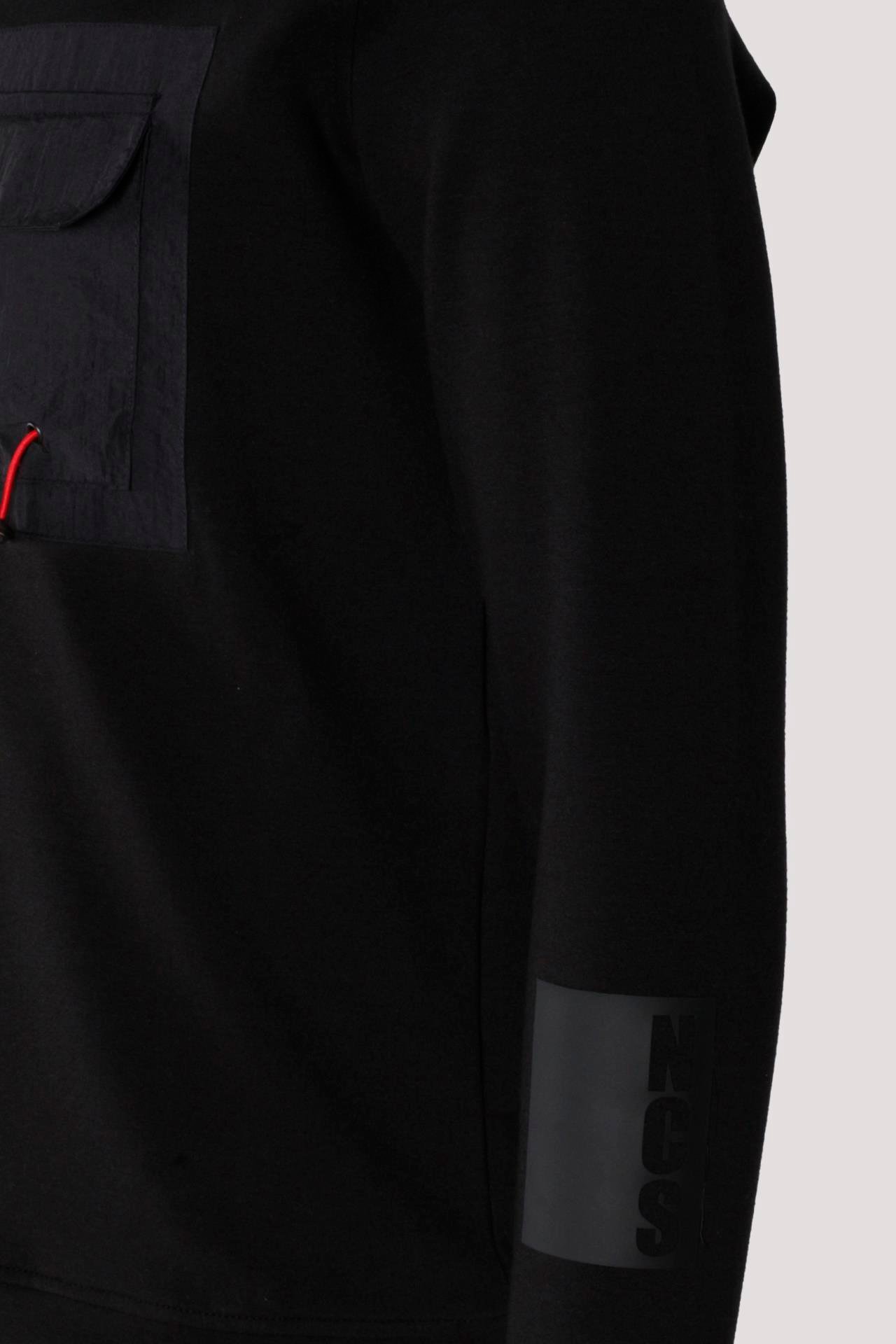 Erkek Sweatshirt Siyah Ön Cep Detaylı Relaxed Fit Double Face Crewneck NCS JEANS 1640