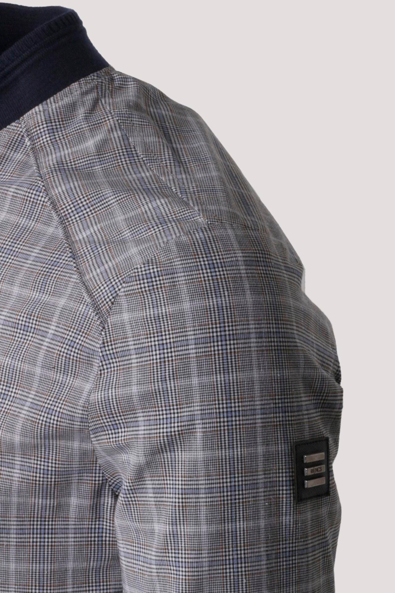 Erkek Taş Bomber Ceket Keten Karışım Slim Fit Ekose Kare Desenli Ribana İnce Astar Ceket NCS JEANS 4984