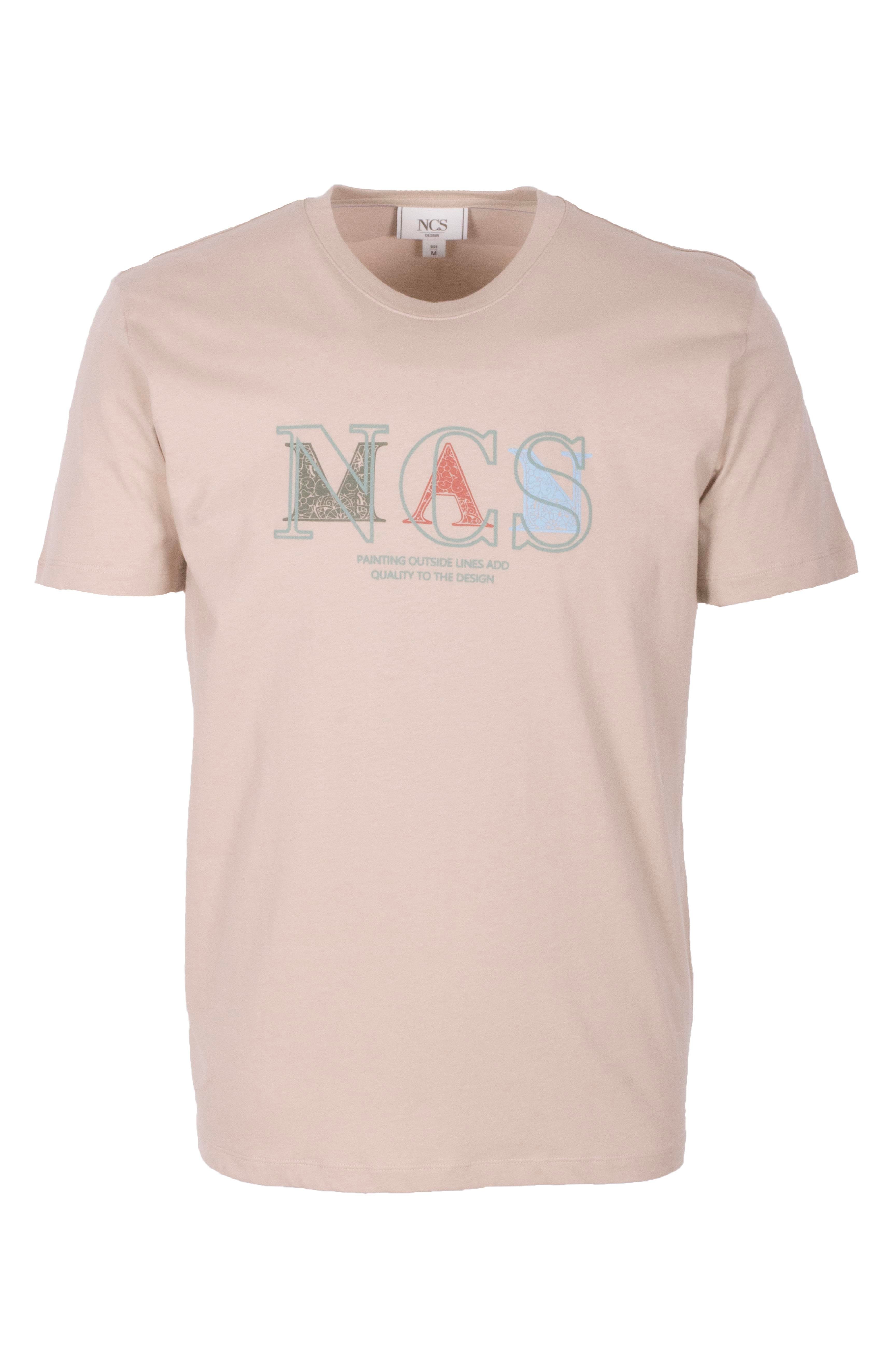 Erkek Tişört Bisiklet Yaka Bej Slim Fit Baskılı T-shirt NCS JEANS 1298