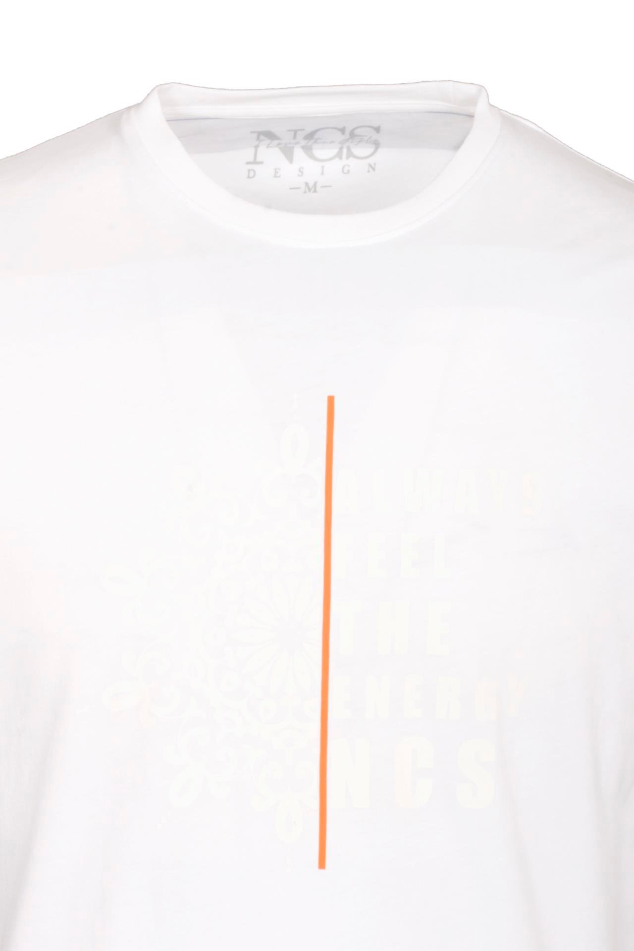 Erkek Tişört Bisiklet Yaka Beyaz %100 Pamuk Slim Fit Desenli T-shirt NCS JEANS 1203