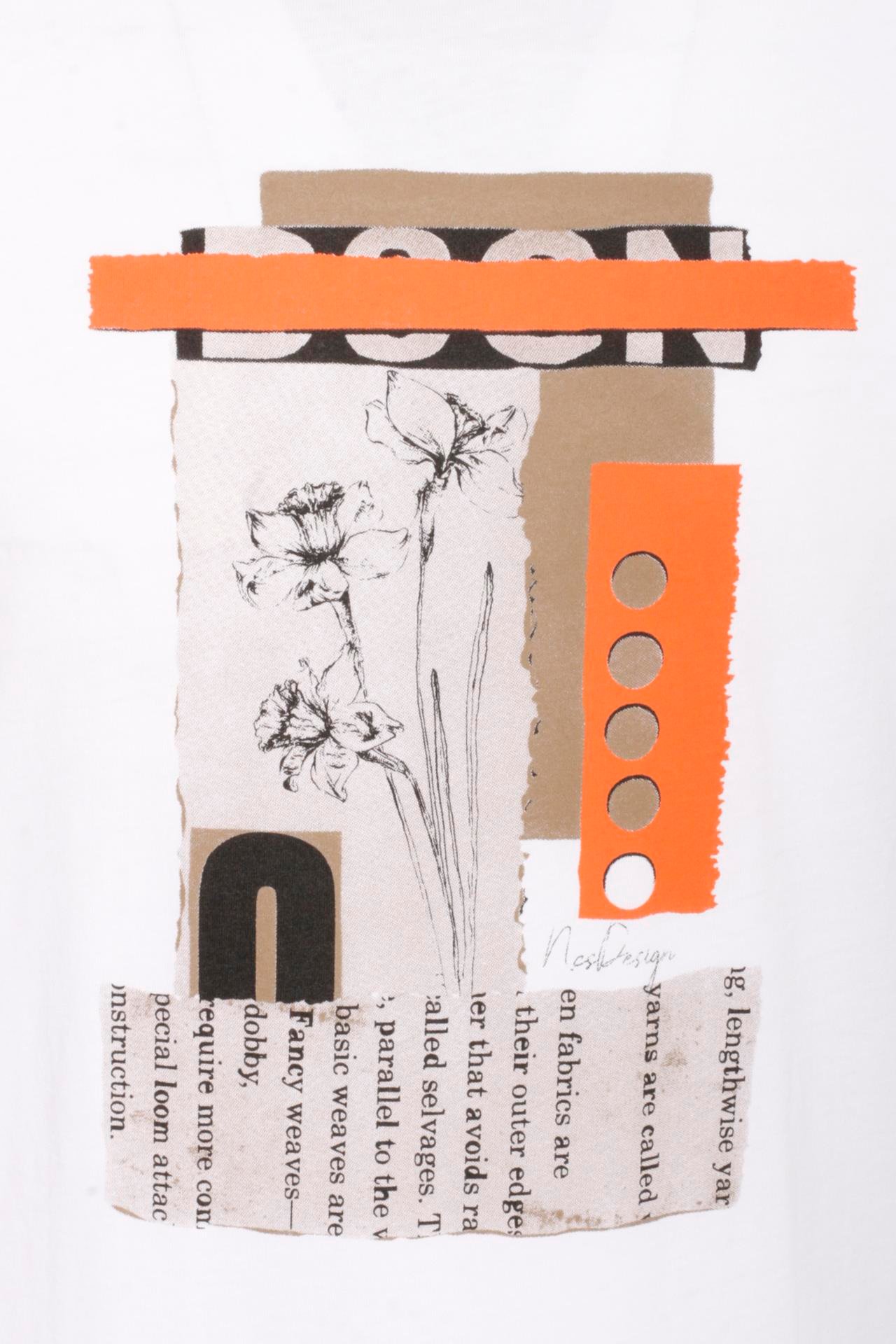 Erkek Tişört Bisiklet Yaka Beyaz %100 Pamuk Slim Fit Baskılı T-shirt NCS JEANS 1228