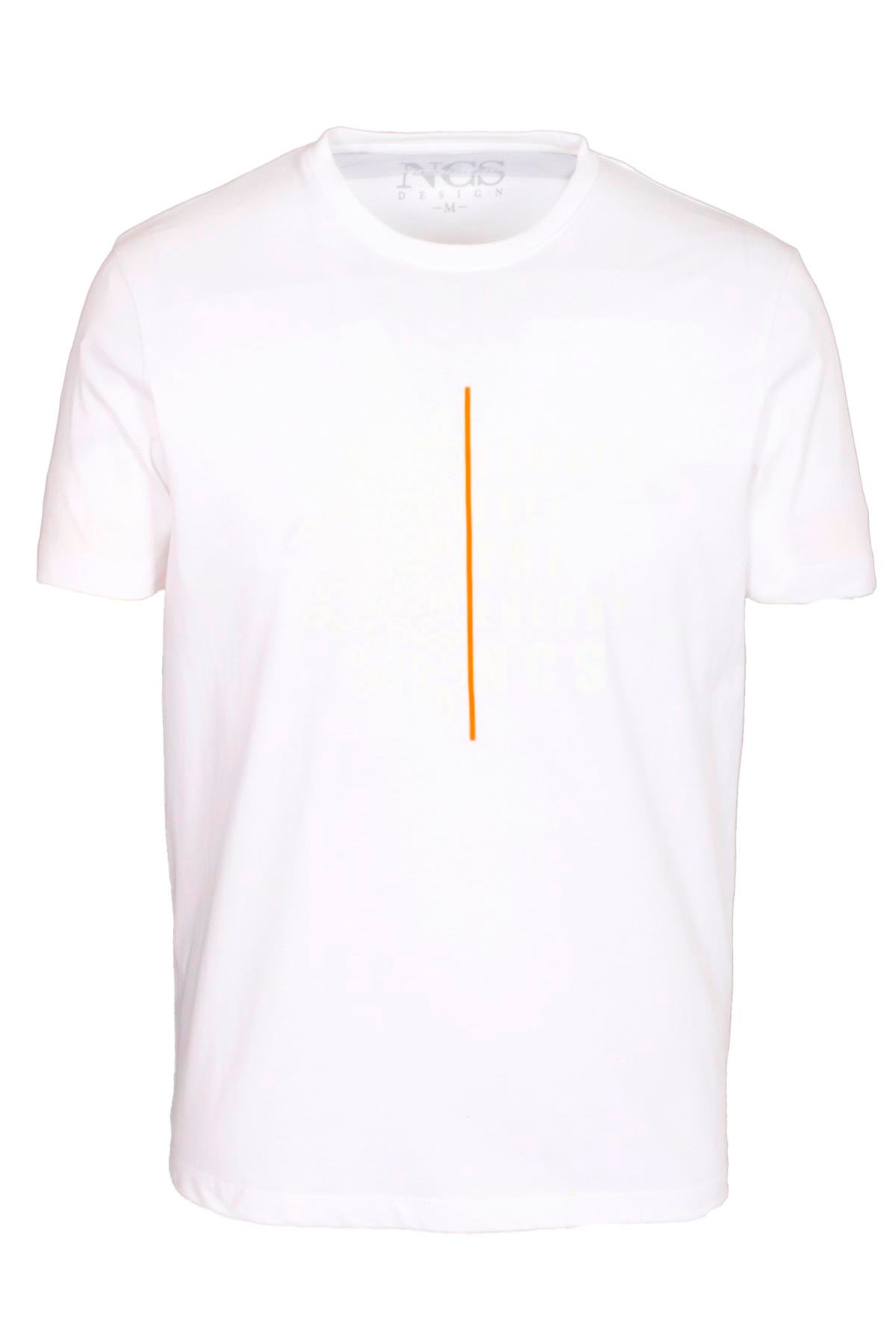 Erkek Tişört Bisiklet Yaka Beyaz %100 Pamuk Slim Fit Desenli T-shirt NCS JEANS 1203