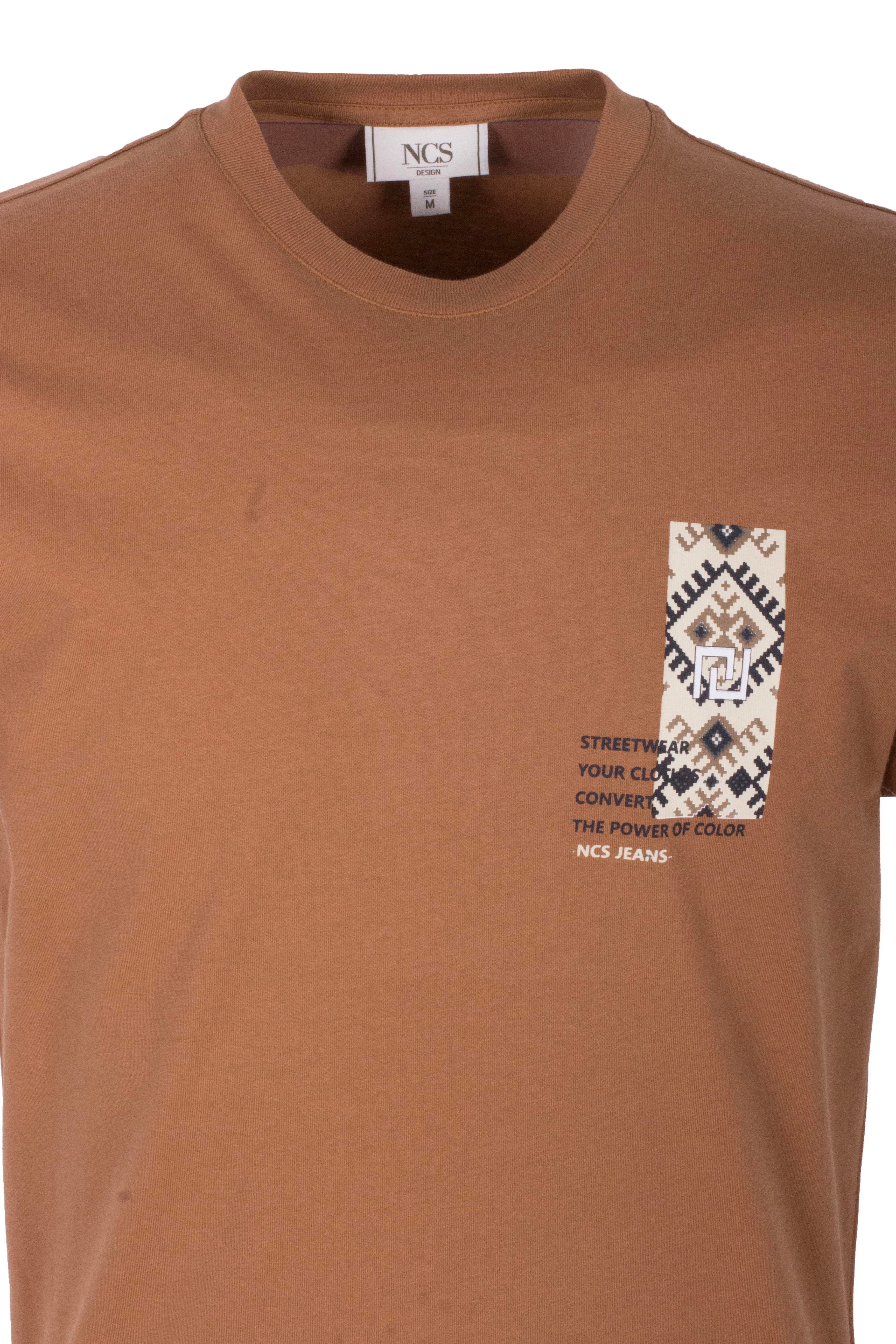 Erkek Tişört Bisiklet Yaka Camel %100 Pamuk Slim Fit Göğüs ve Sırt Baskılı T-shirt NCS JEANS 1299