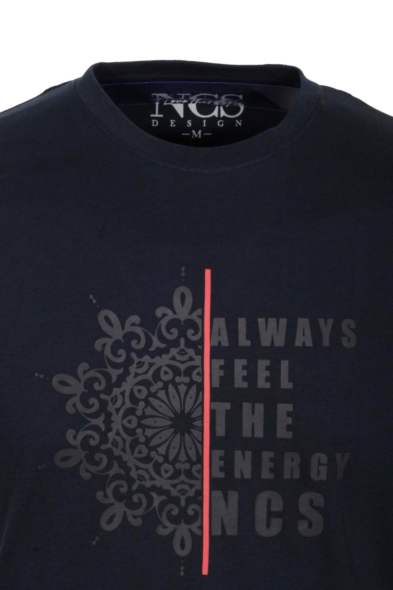 Erkek Tişört Bisiklet Yaka Lacivert %100 Pamuk Slim Fit Desenli T-shirt NCS JEANS 1203