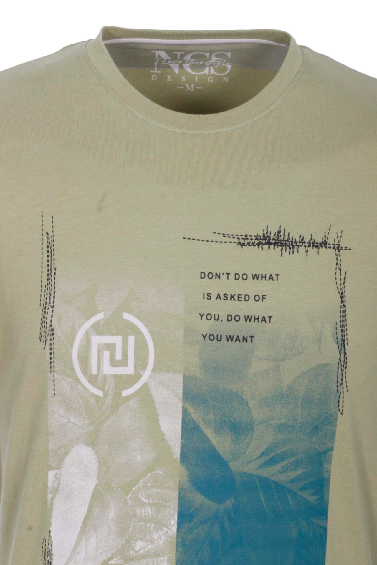 Erkek Tişört Bisiklet Yaka Olive %100 Pamuk Slim Fit Baskılı T-shirt NCS JEANS 1209