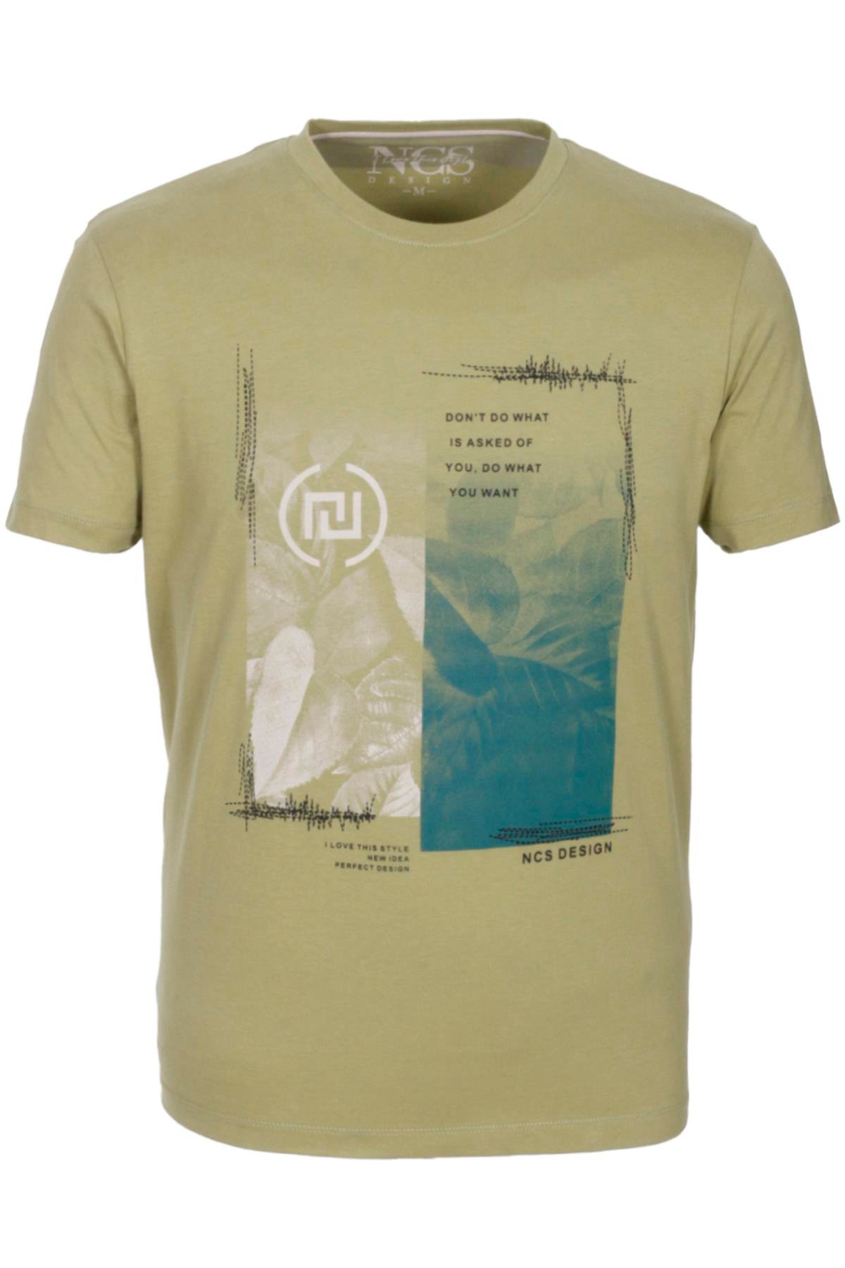Erkek Tişört Bisiklet Yaka Olive %100 Pamuk Slim Fit Baskılı T-shirt NCS JEANS 1209