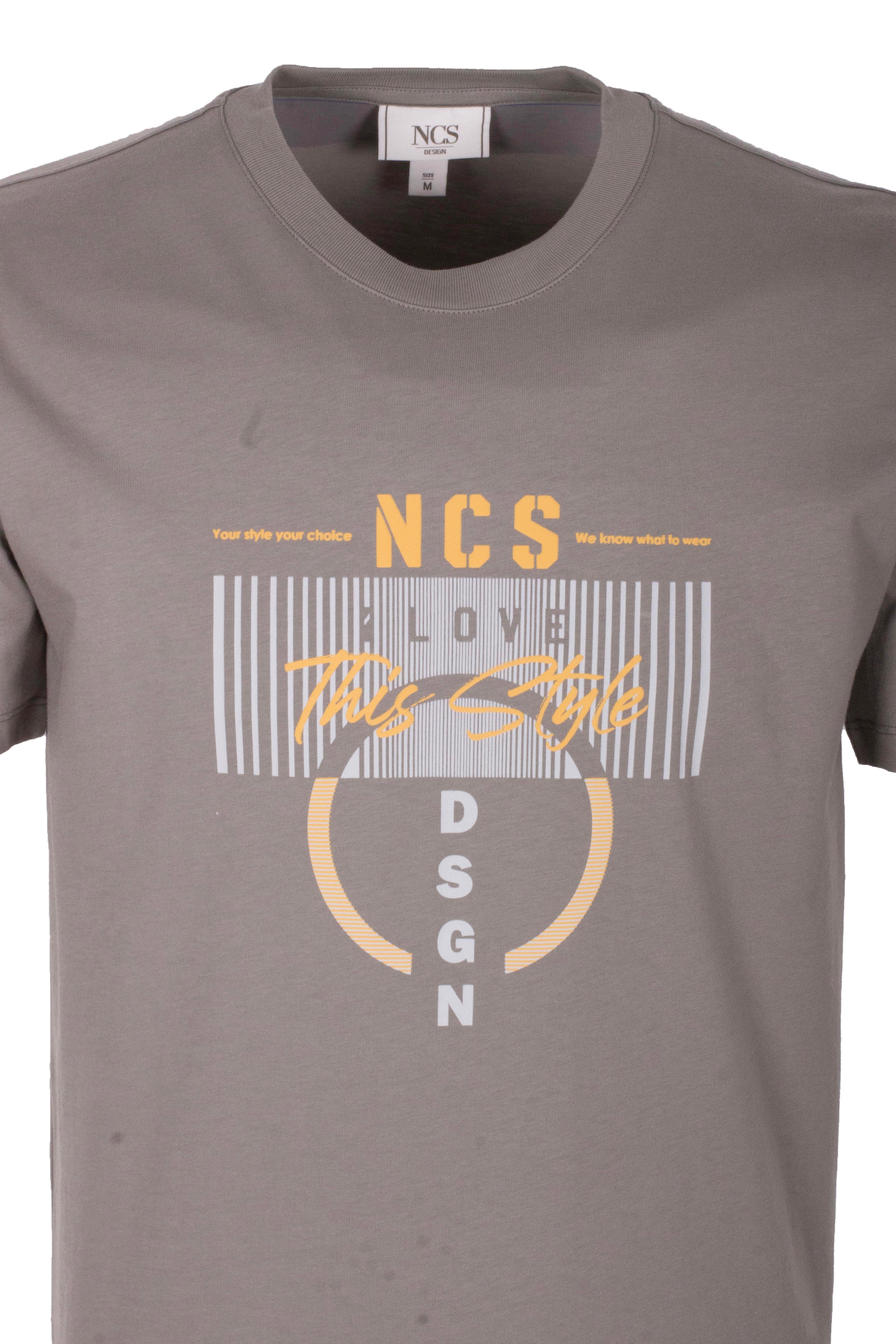 Erkek Tişört Bisiklet Yaka Slim Fit Açık Haki %100 Pamuk Baskılı T-shirt NCS JEANS 1300