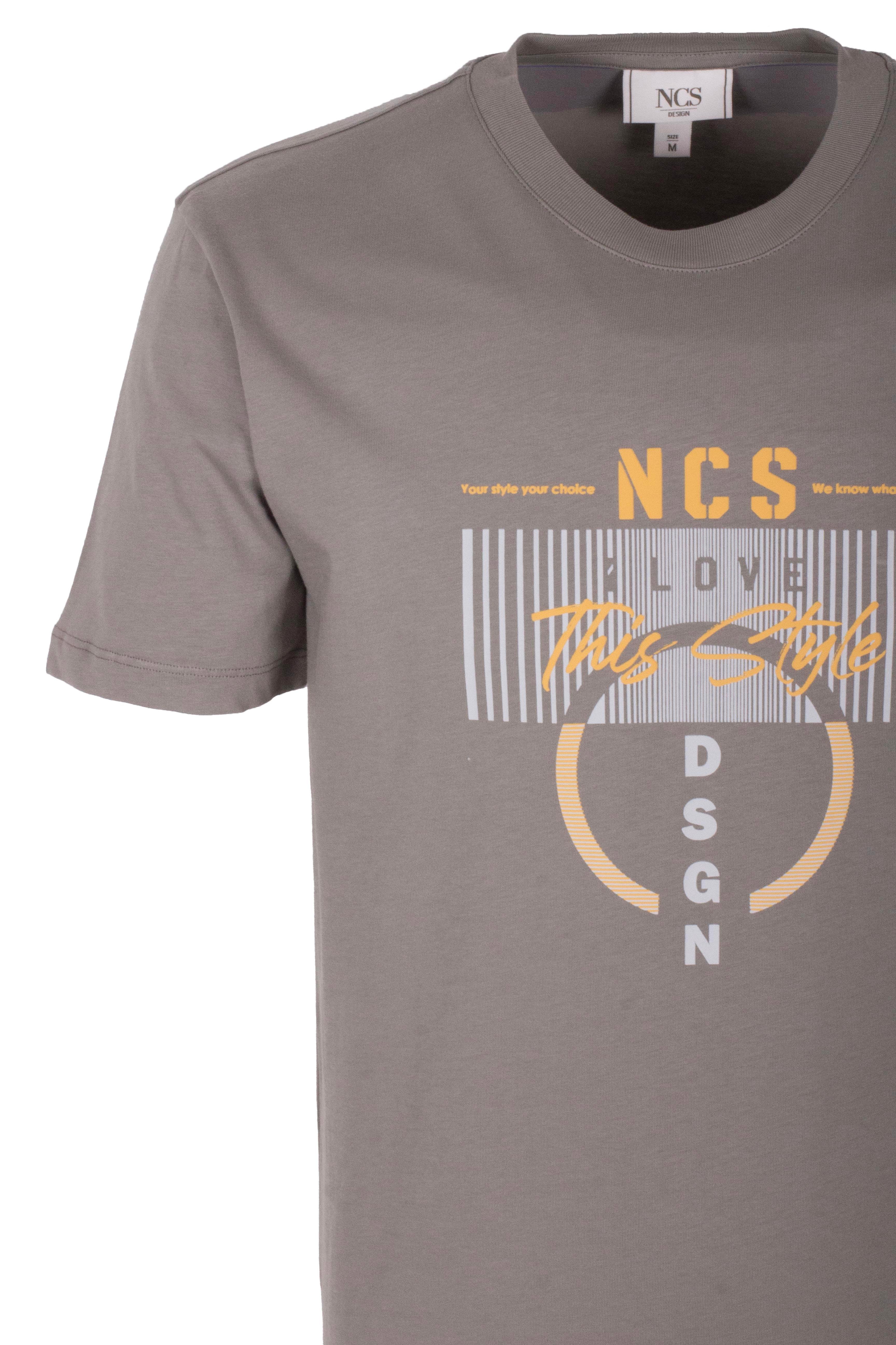 Erkek Tişört Bisiklet Yaka Slim Fit Açık Haki %100 Pamuk Baskılı T-shirt NCS JEANS 1300