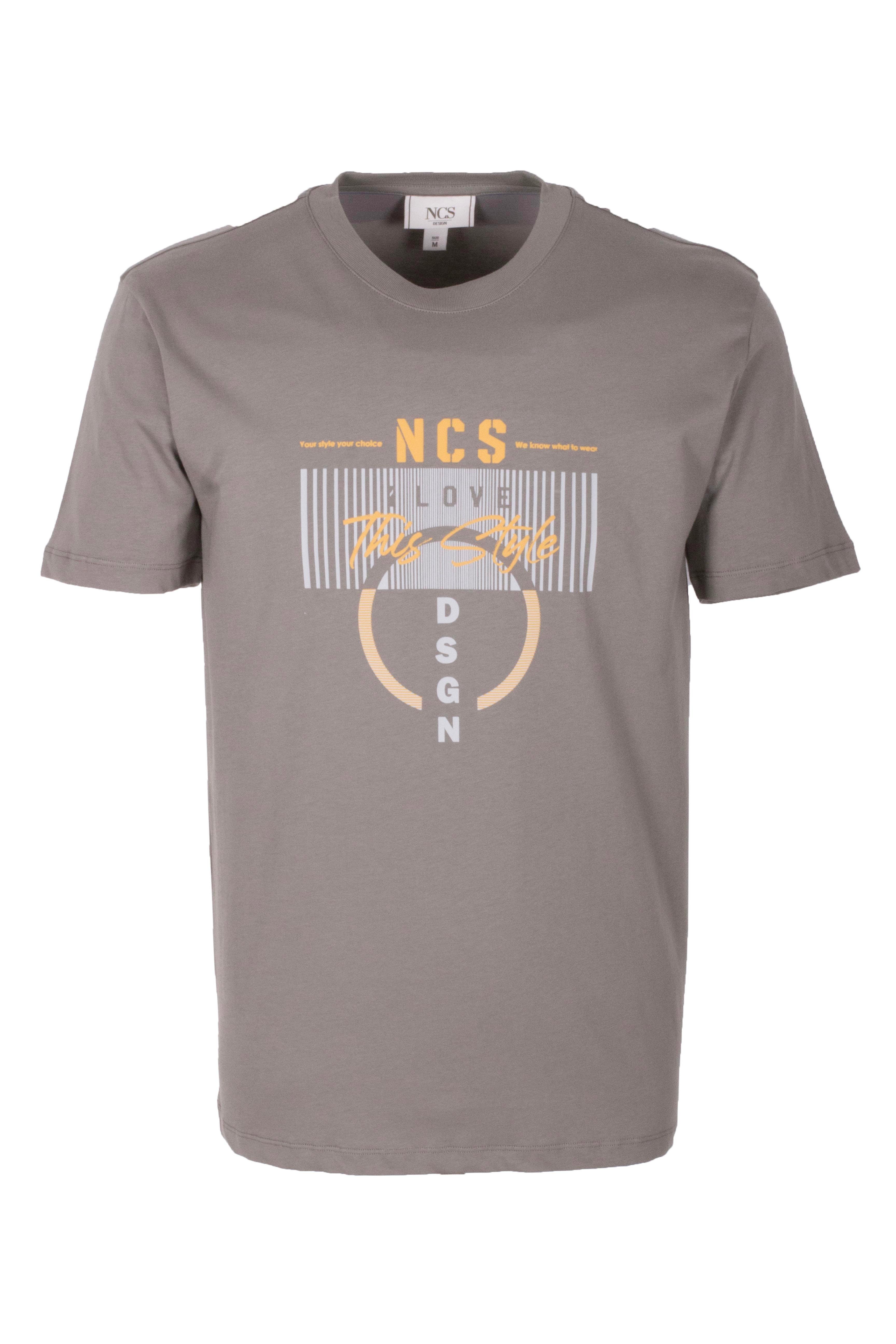 Erkek Tişört Bisiklet Yaka Slim Fit Açık Haki %100 Pamuk Baskılı T-shirt NCS JEANS 1300