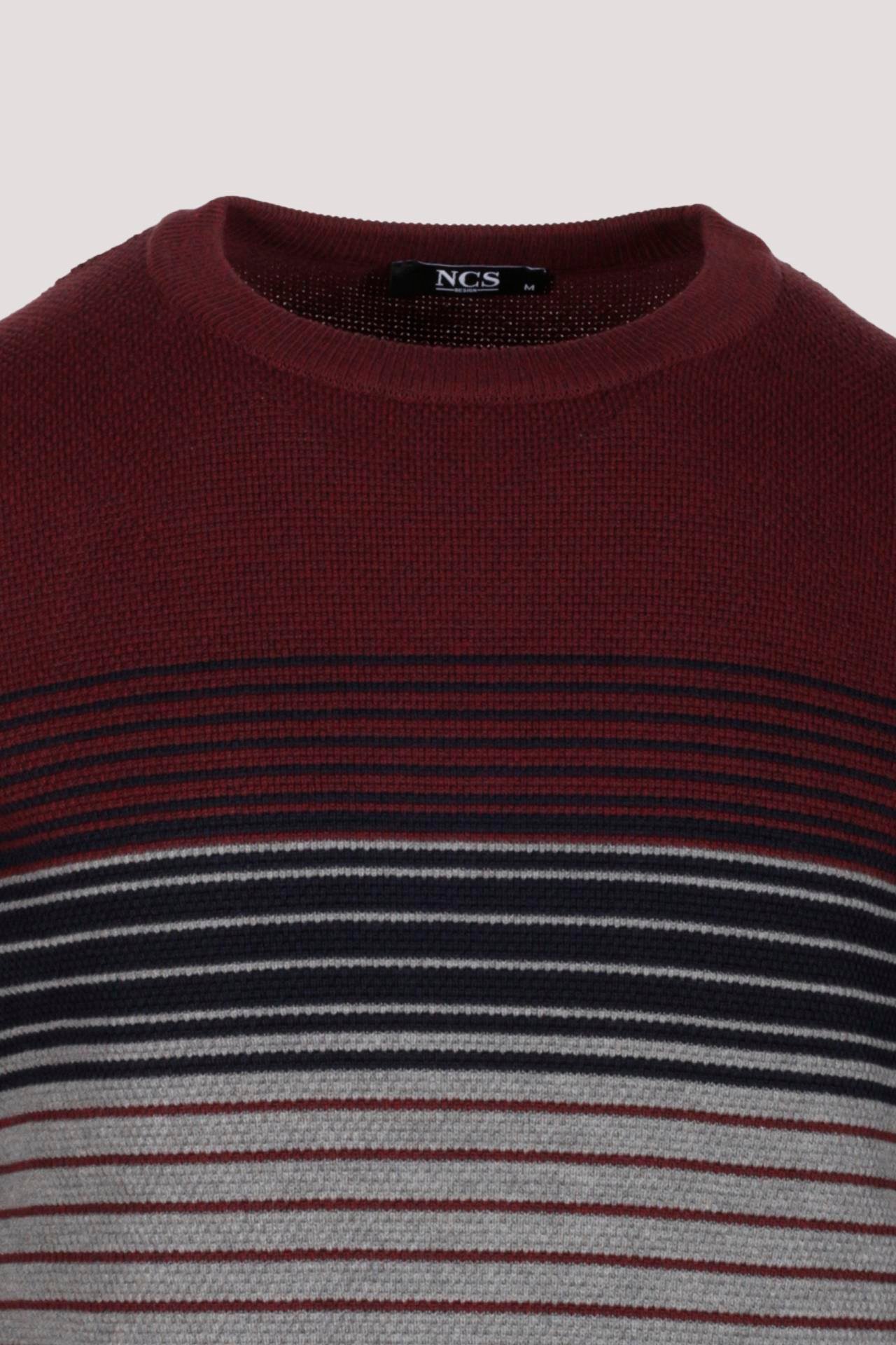 Erkek Triko Bordo Bisiklet Yaka Desenli Slim Fit Pamuklu Kazak NCS JEANS 3735