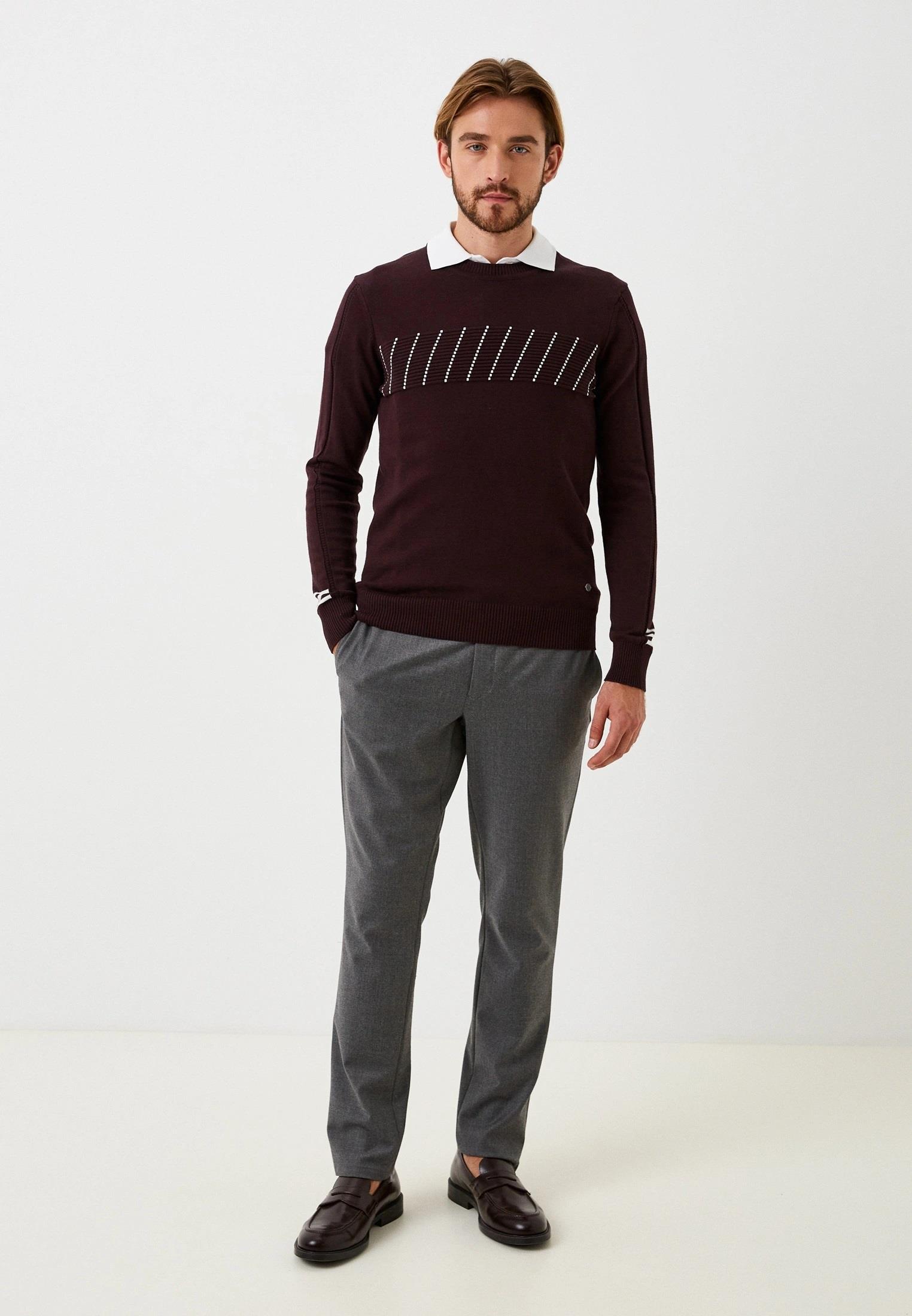 Erkek Triko Bordo Bisiklet Yaka Desenli Slim Fit Pamuklu Kazak NCS JEANS 3725