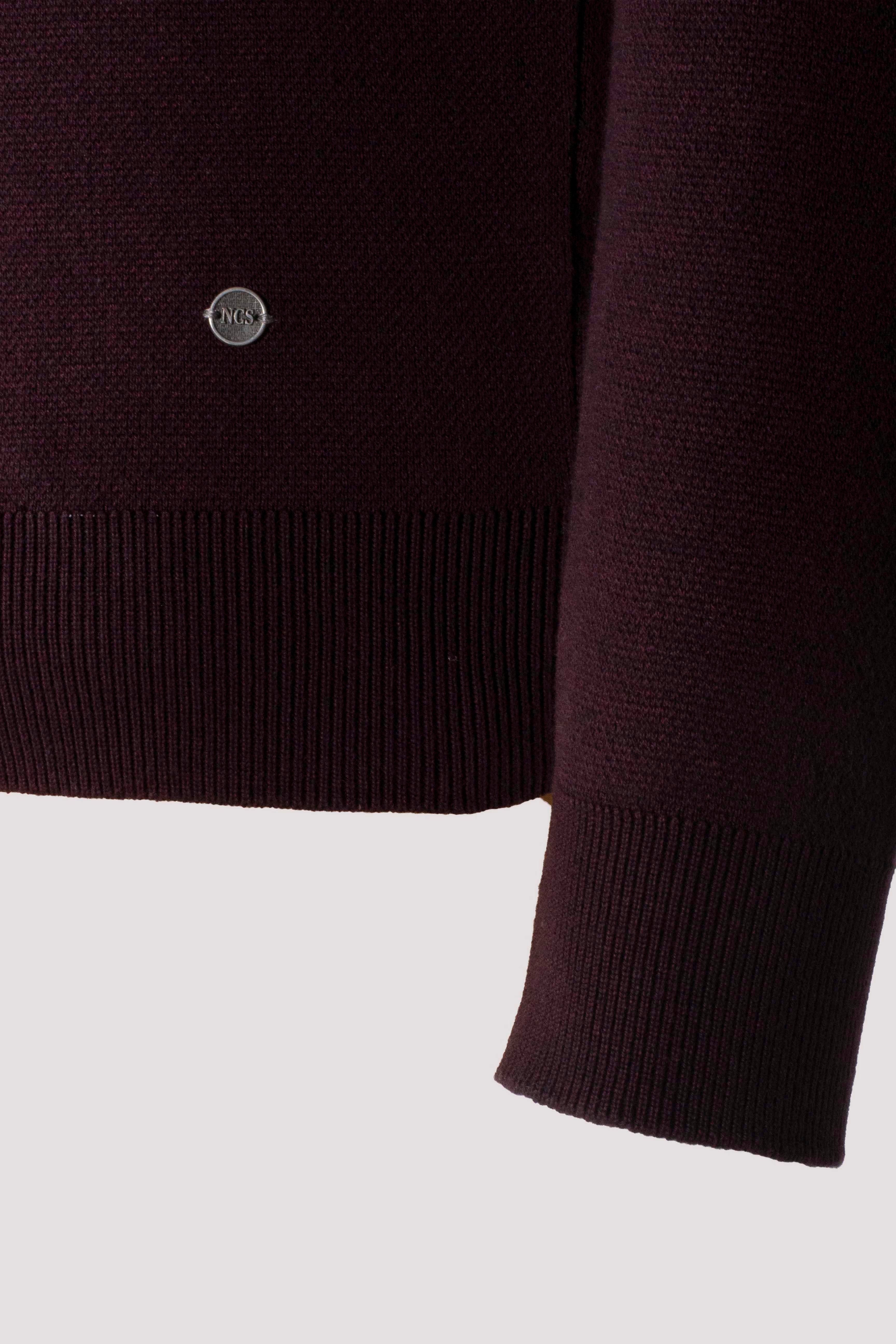 Erkek Triko Bordo Bisiklet Yaka Desenli Slim Fit Pamuklu Kazak 3723