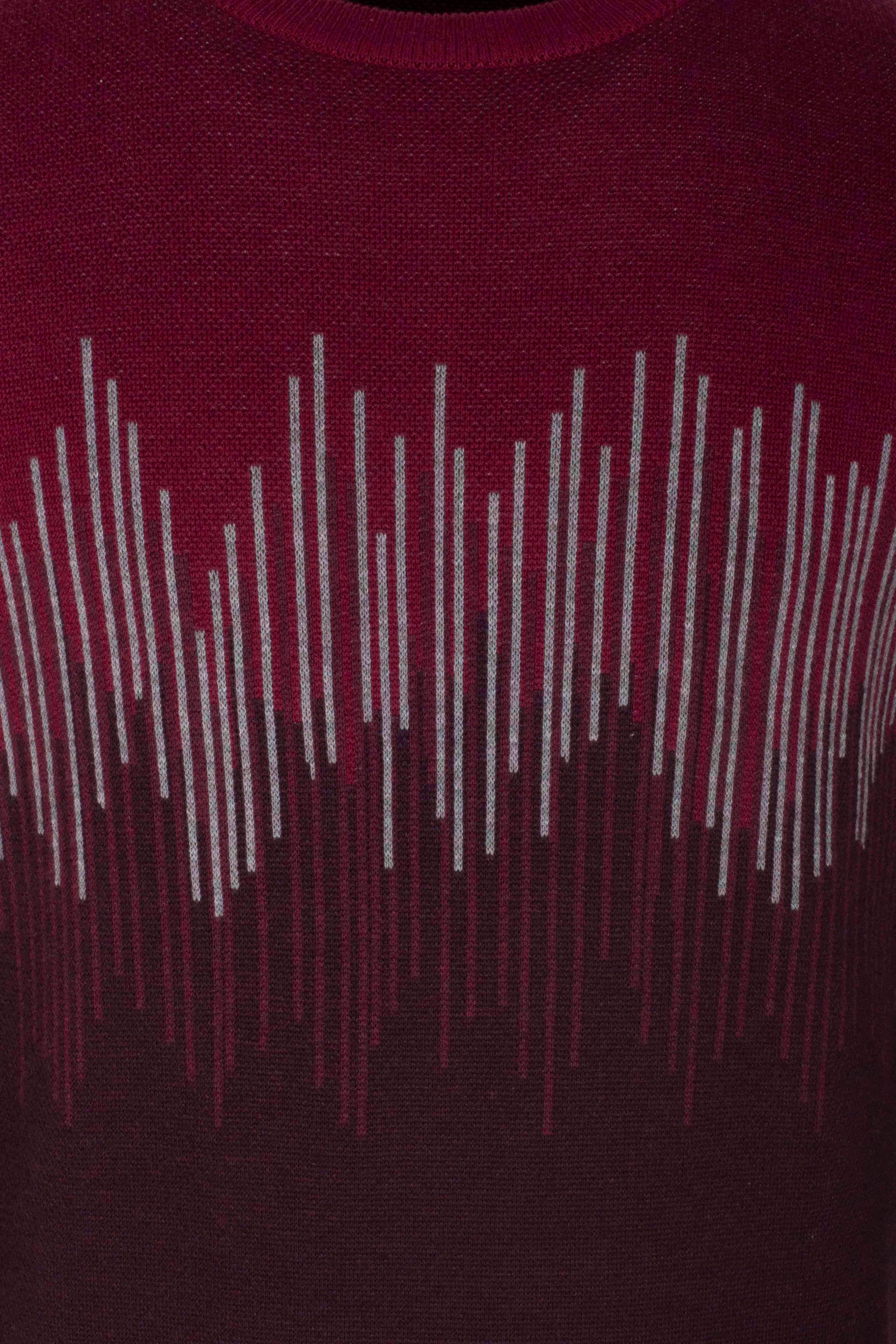 Erkek Triko Bordo Bisiklet Yaka Desenli Slim Fit Pamuklu Kazak 3723