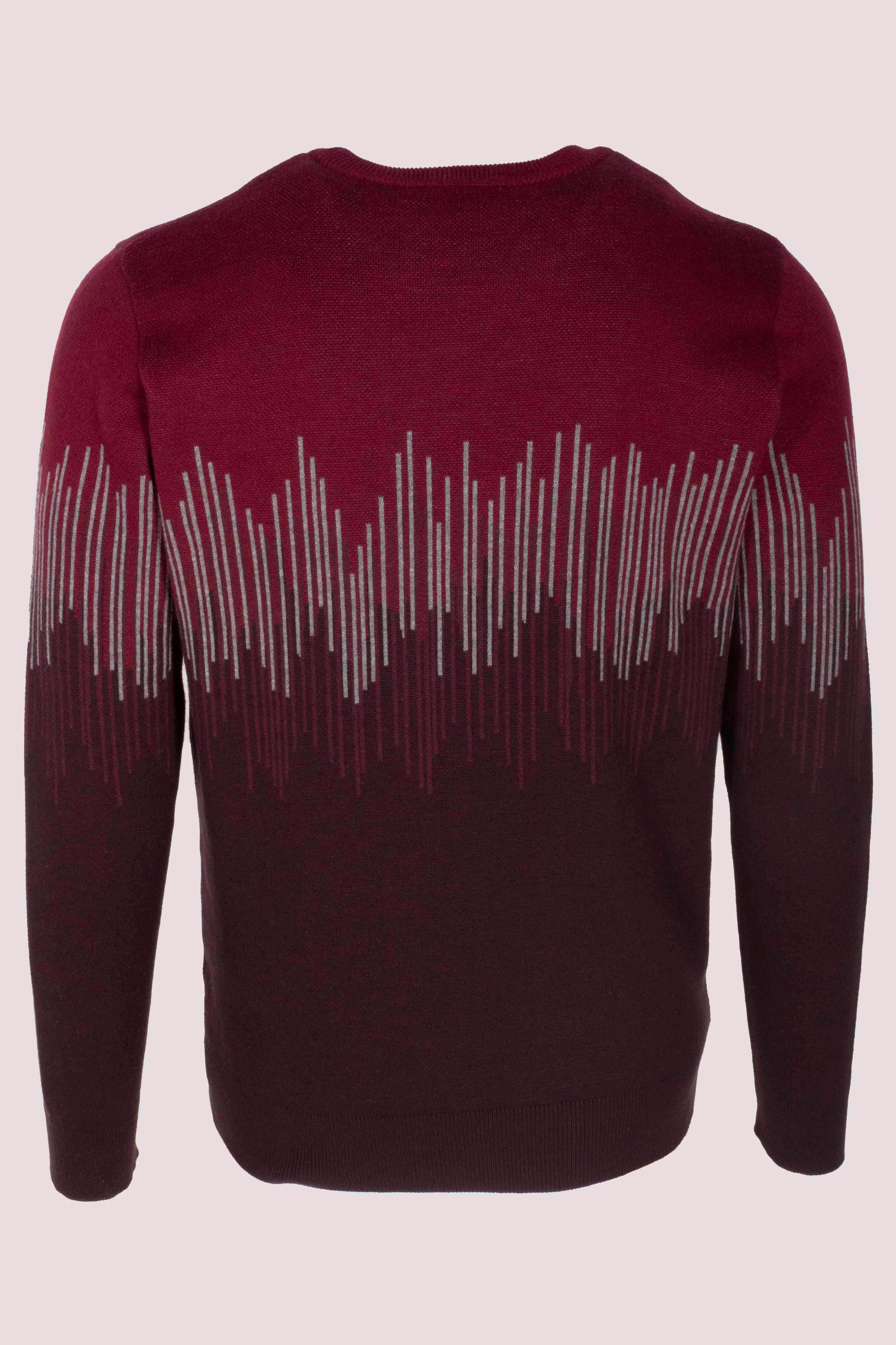 Erkek Triko Bordo Bisiklet Yaka Desenli Slim Fit Pamuklu Kazak 3723