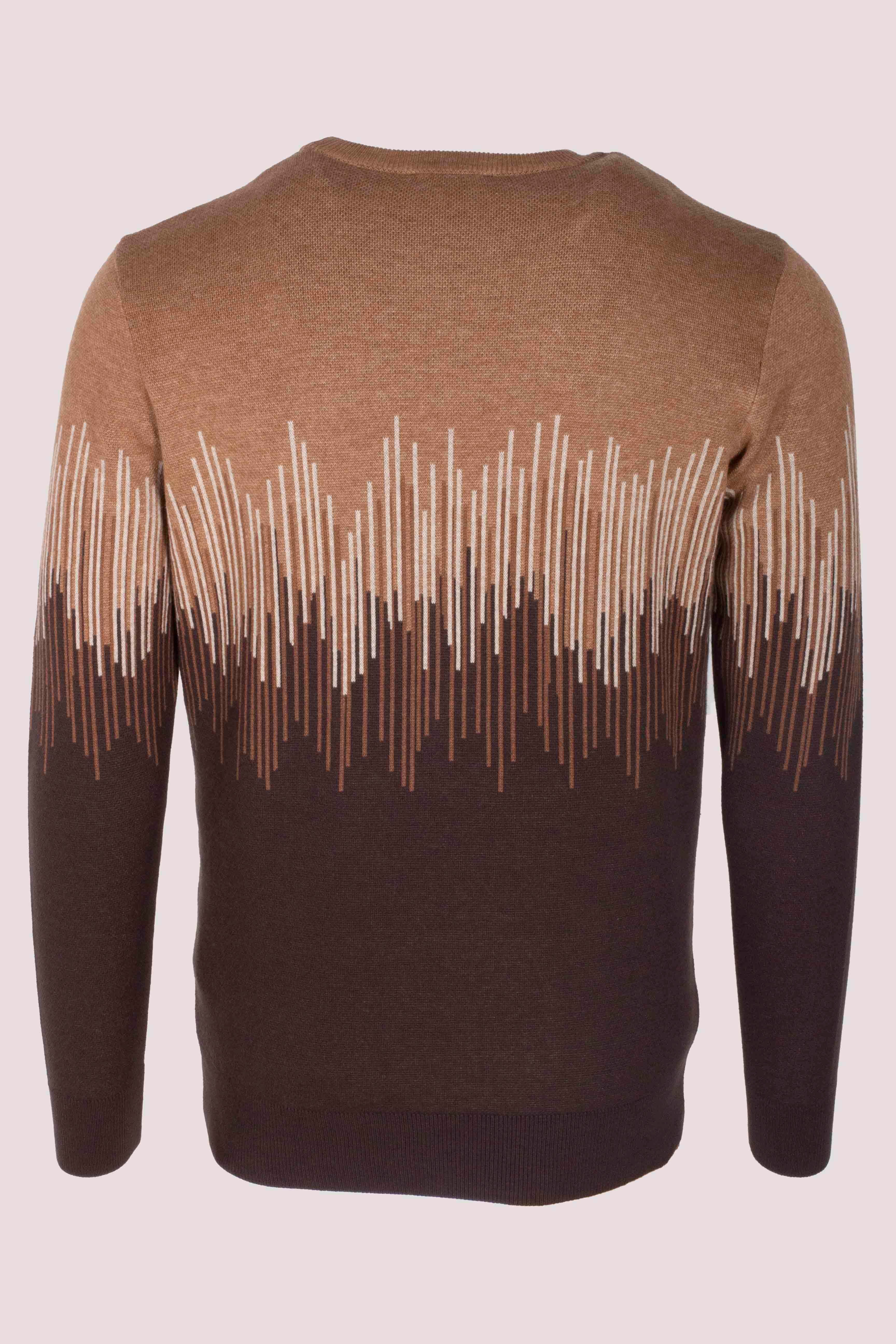 Erkek Triko Camel Bisiklet Yaka Desenli Slim Fit Pamuklu Kazak 3723