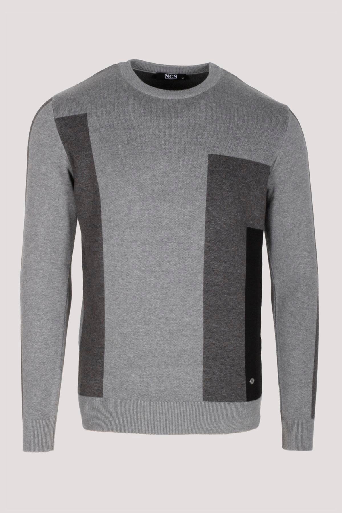 Erkek Triko Grimelanj Bisiklet Yaka Desenli Slim Fit Pamuklu Kazak NCS JEANS 3740