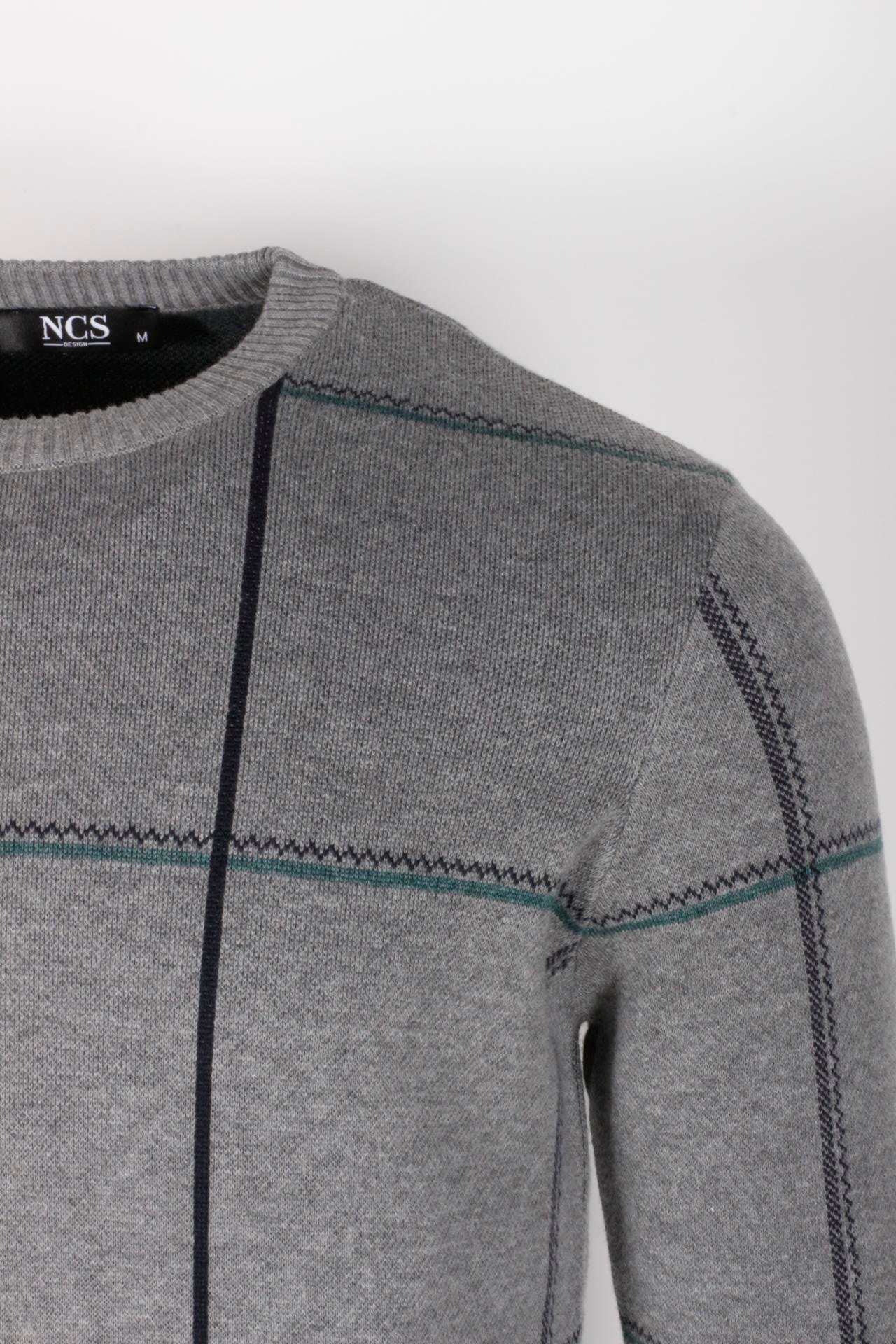 Erkek Grimelanj Lacivert Bisiklet Yaka Desenli Slim Fit Pamuklu Kazak NCS JEANS 3744