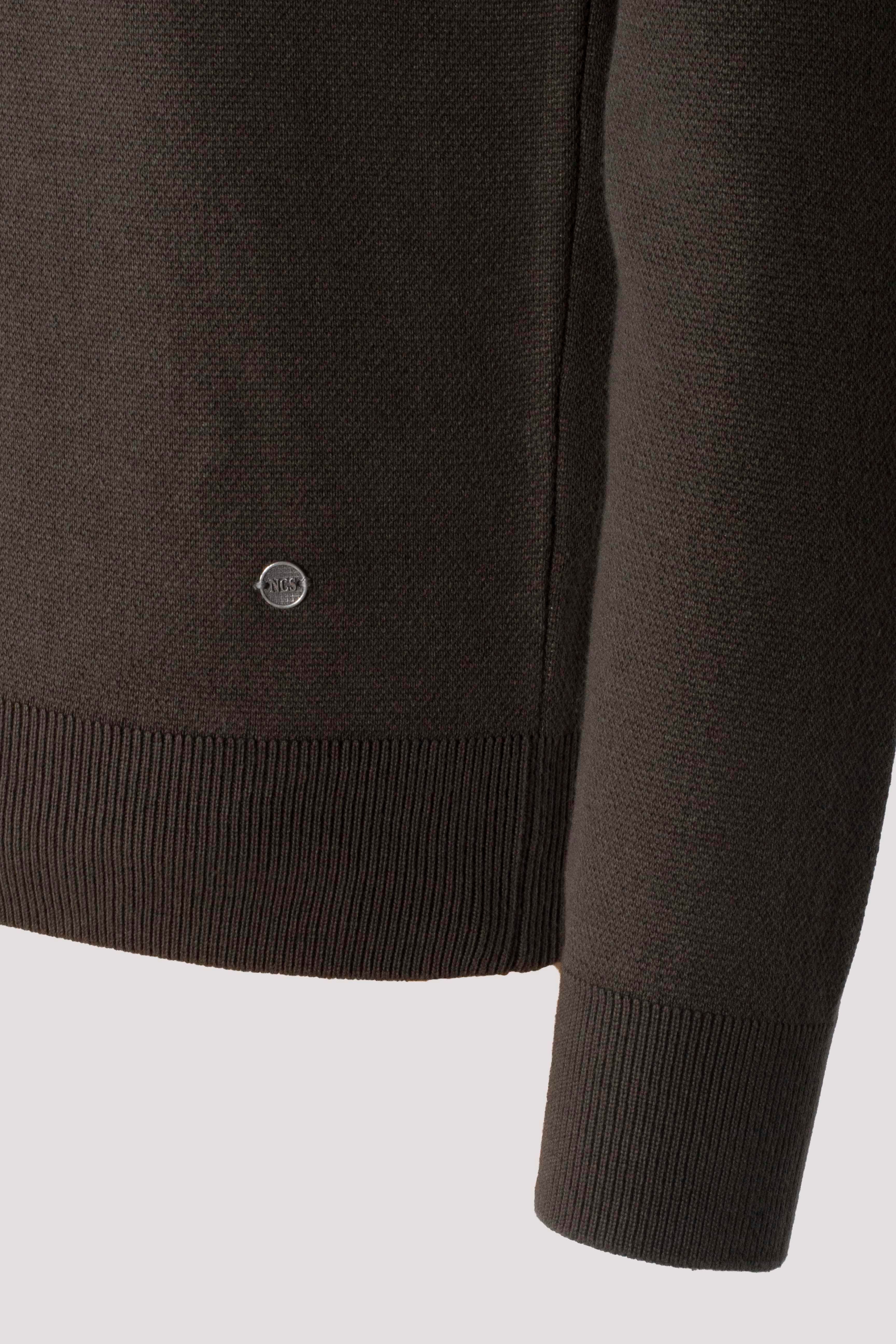 Erkek Triko Haki Bisiklet Yaka Desenli Slim Fit Pamuklu Kazak 3723