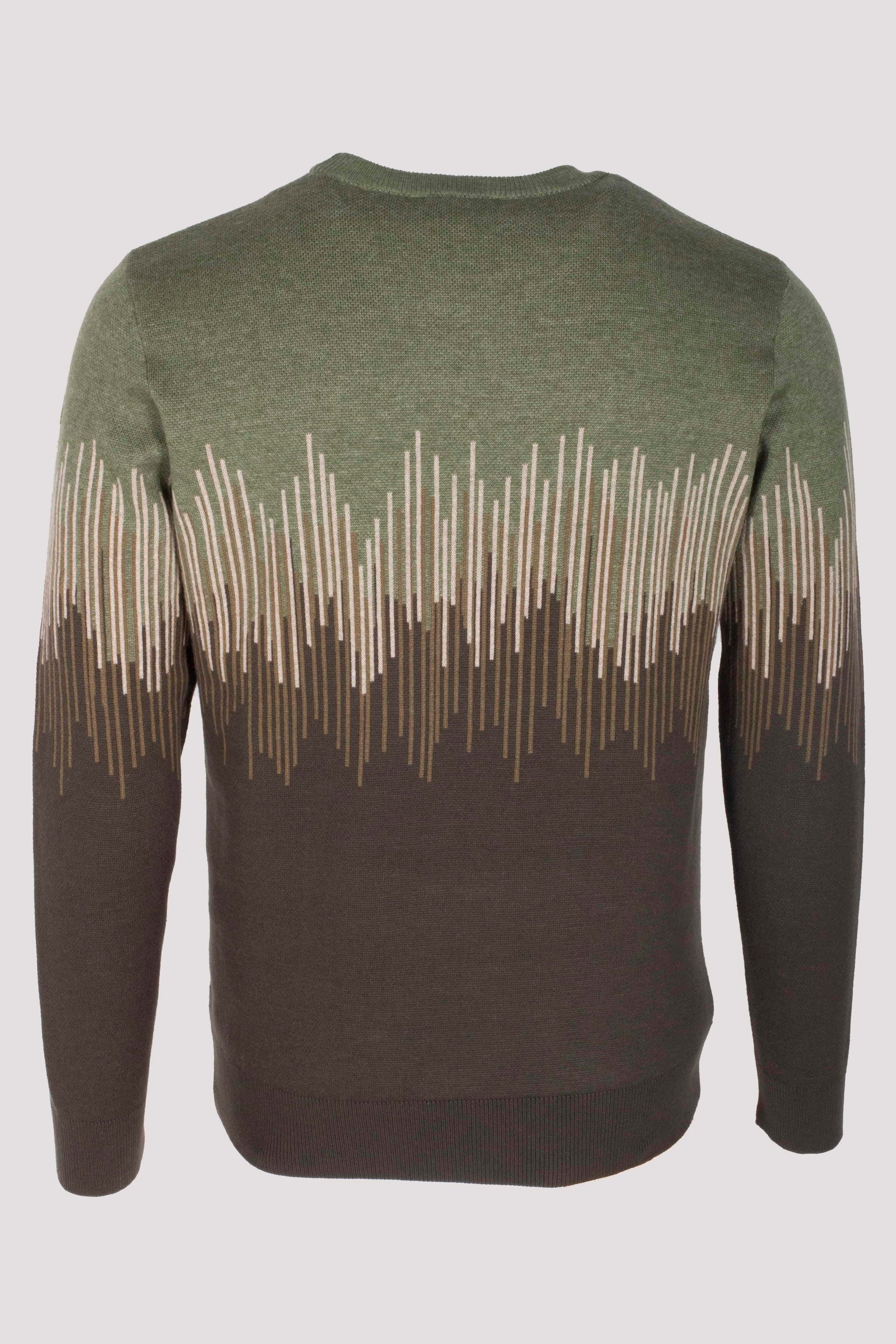 Erkek Triko Haki Bisiklet Yaka Desenli Slim Fit Pamuklu Kazak 3723