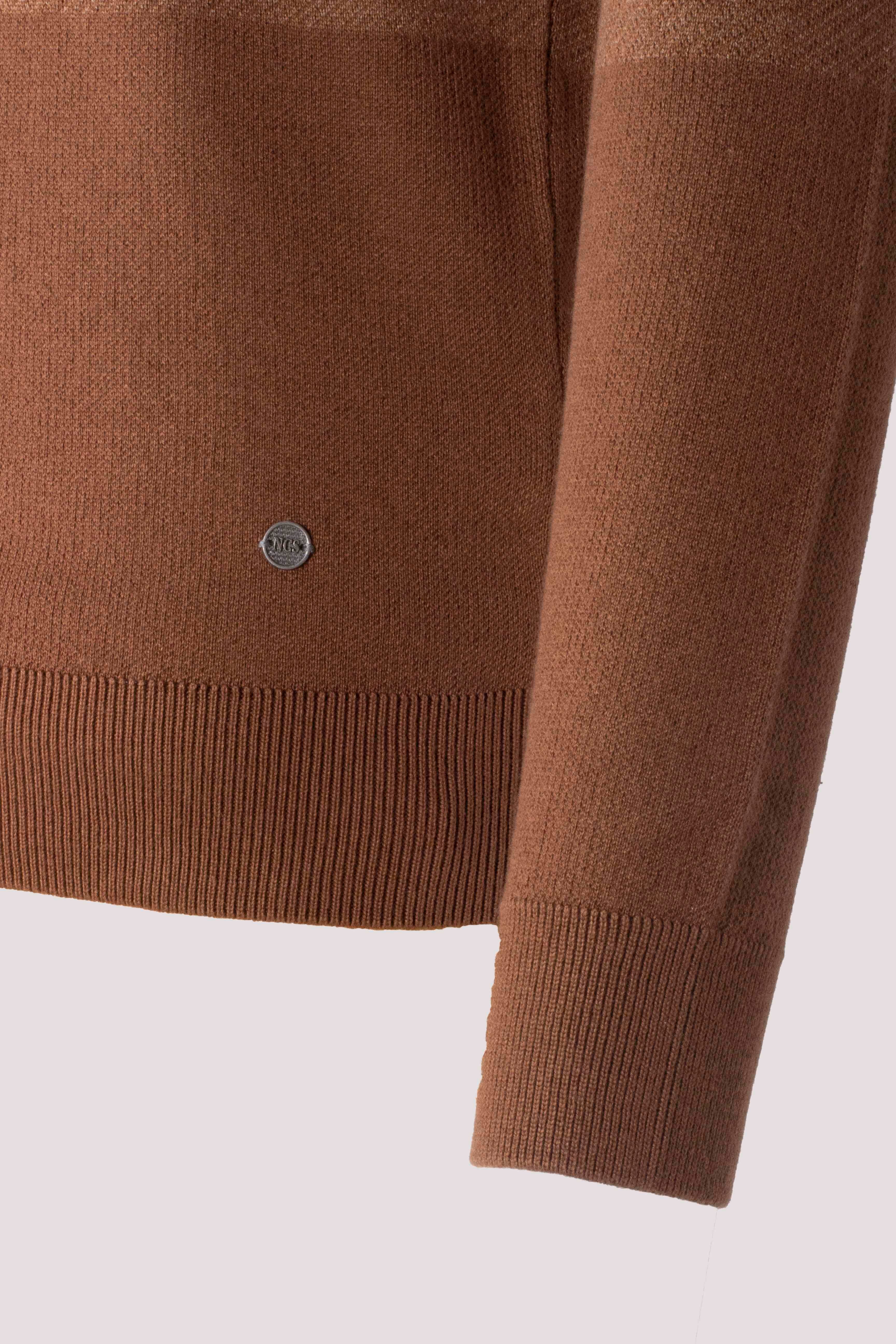 Erkek Triko Kahve Bisiklet Yaka Desenli Slim Fit Pamuklu Kazak NCS JEANS 3730