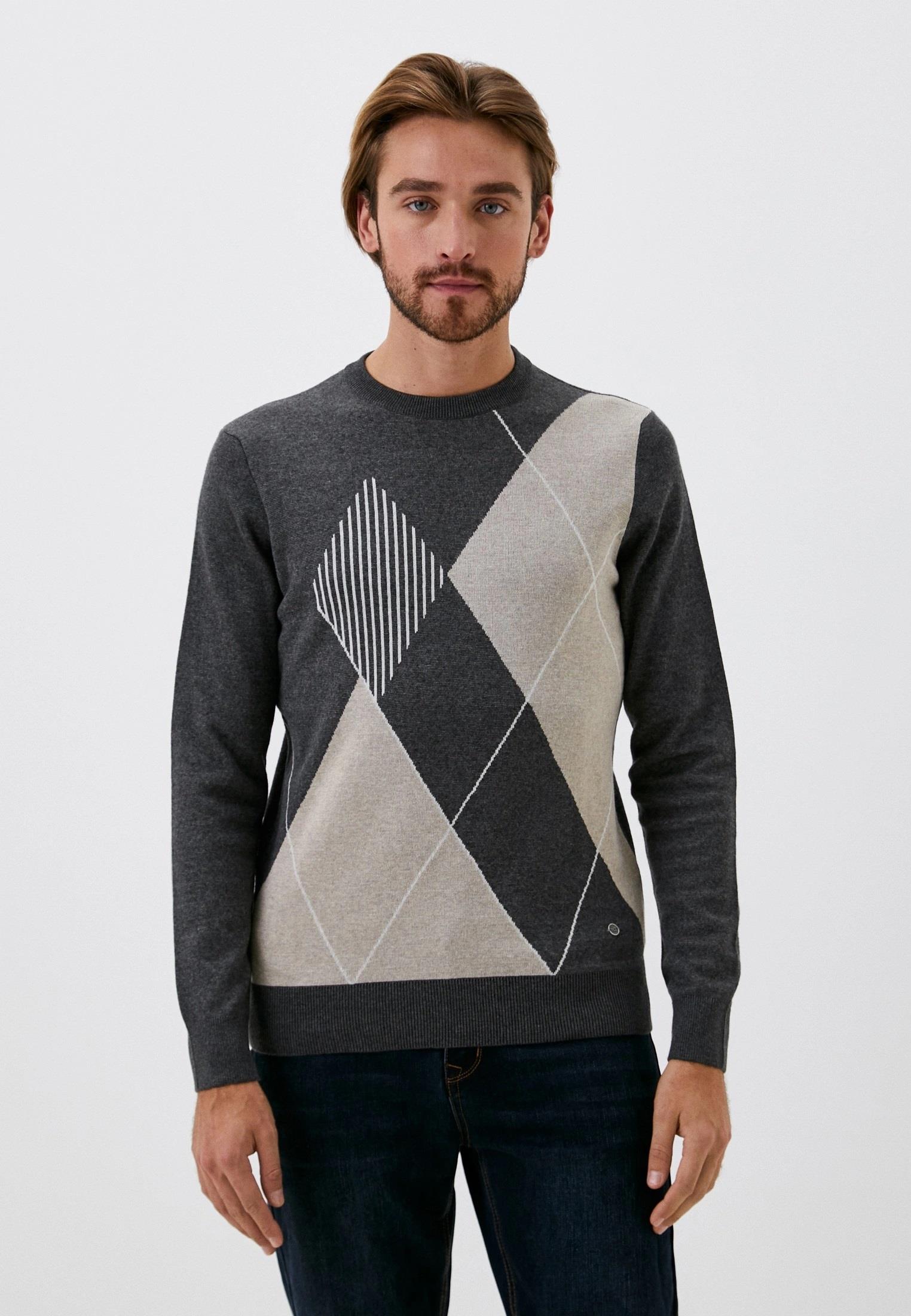 Erkek Triko Koyu Grimelanj Bisiklet Yaka Koyu Grimelanj Baklava Desenli Slim Fit Pamuklu Kazak NCS JEANS 3728