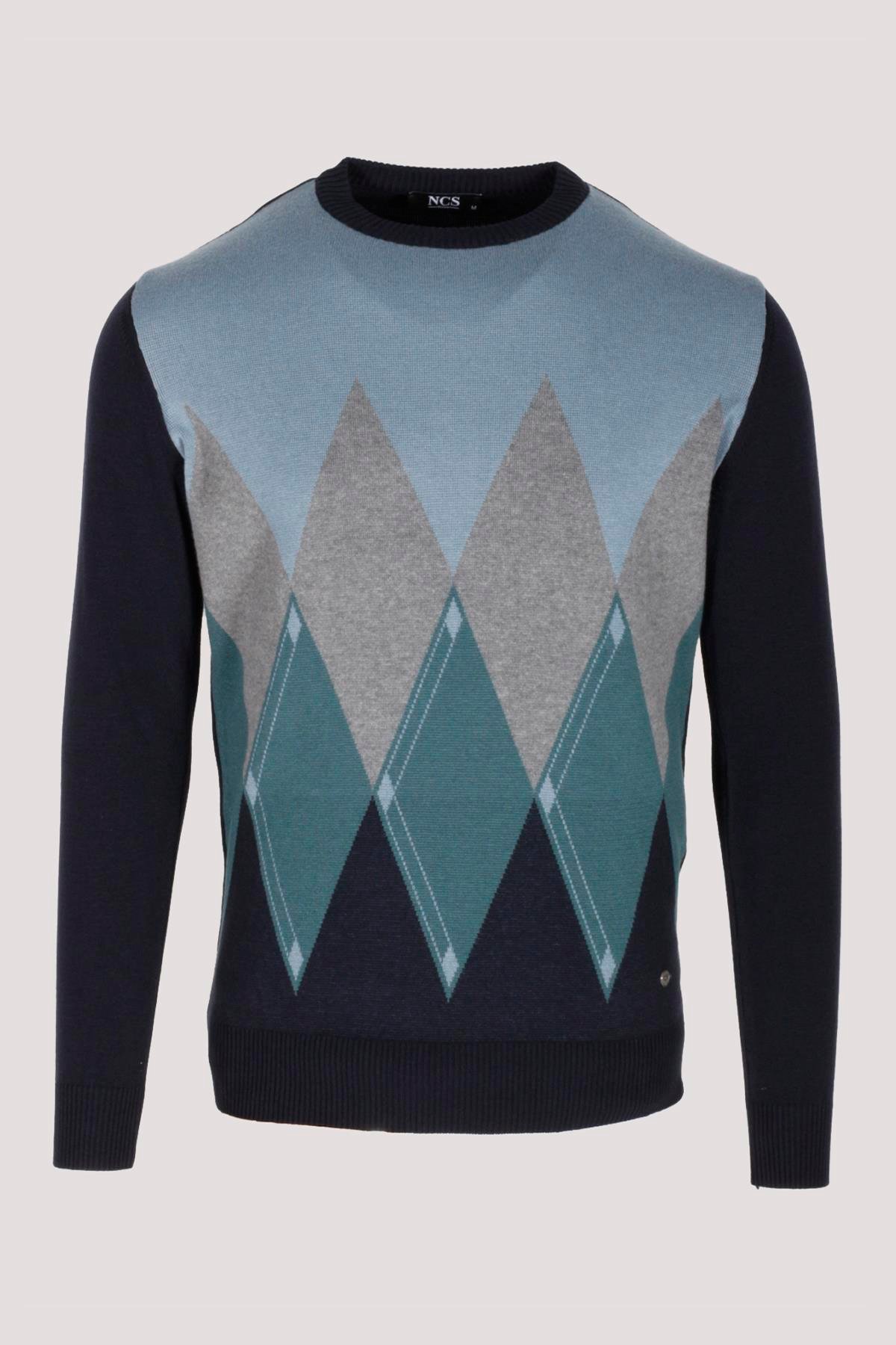 Erkek Triko Lacivert Bisiklet Yaka Baklava Desenli Slim Fit Pamuklu Kazak NCS JEANS 3727