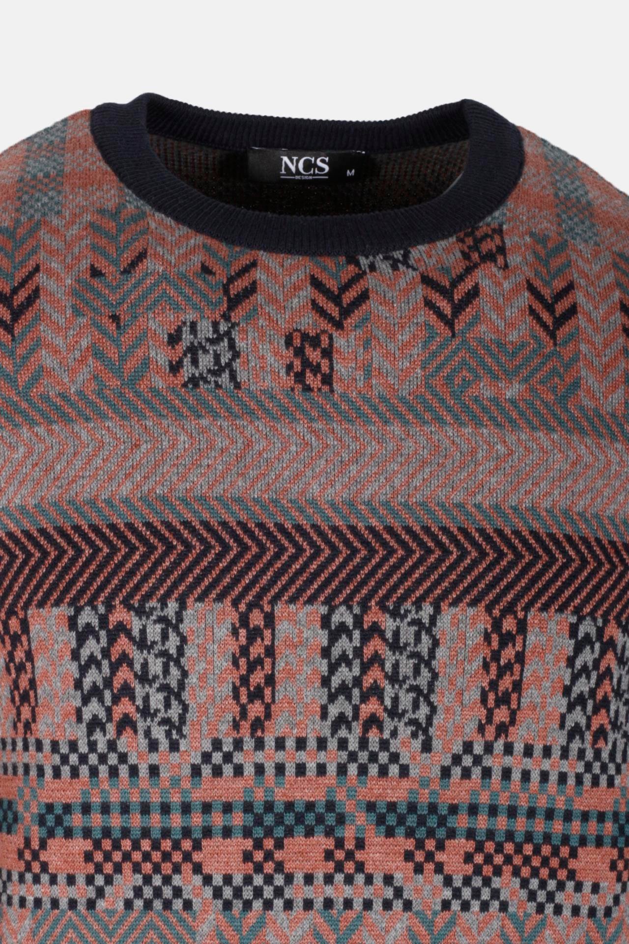 Erkek Triko Lacivert Bisiklet Yaka Desenli Slim Fit Pamuklu Kazak NCS JEANS 3721