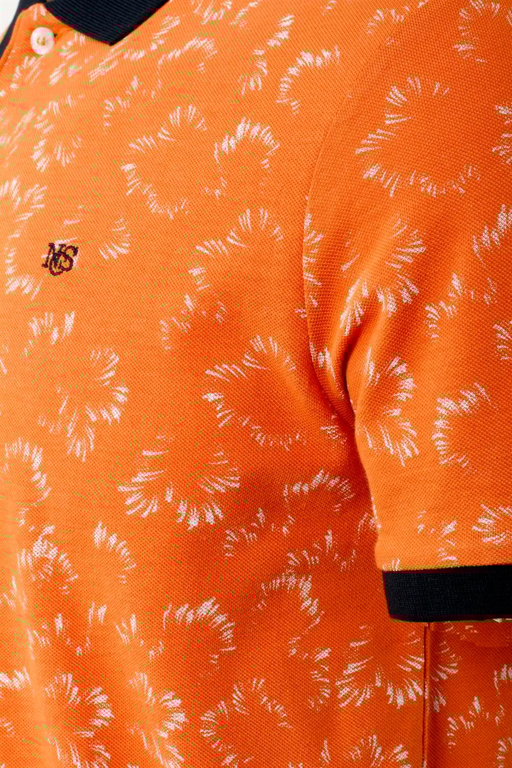 Erkek Turuncu Slim Fit Polo Yaka Baskılı %100 Pamuk Kol Ribanalı T-shirt Jeans 1997