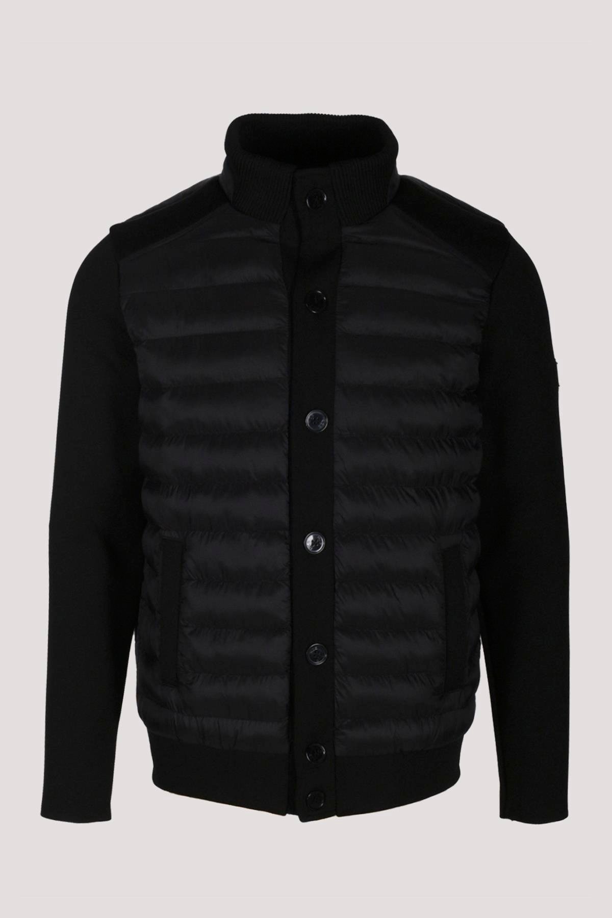 Erkek Zırh Örme Siyah Hırka Düğmeli Dik Yaka Slim Fit İnce Astarlı Mevsimlik Cardigan NCS JEANS 4518