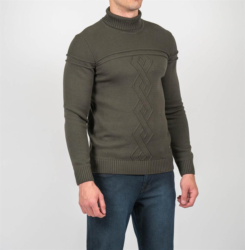 Haki Erkek Tam Boğazlı Örgü Desenli Slim Fit Kazak NCS JEANS 3659