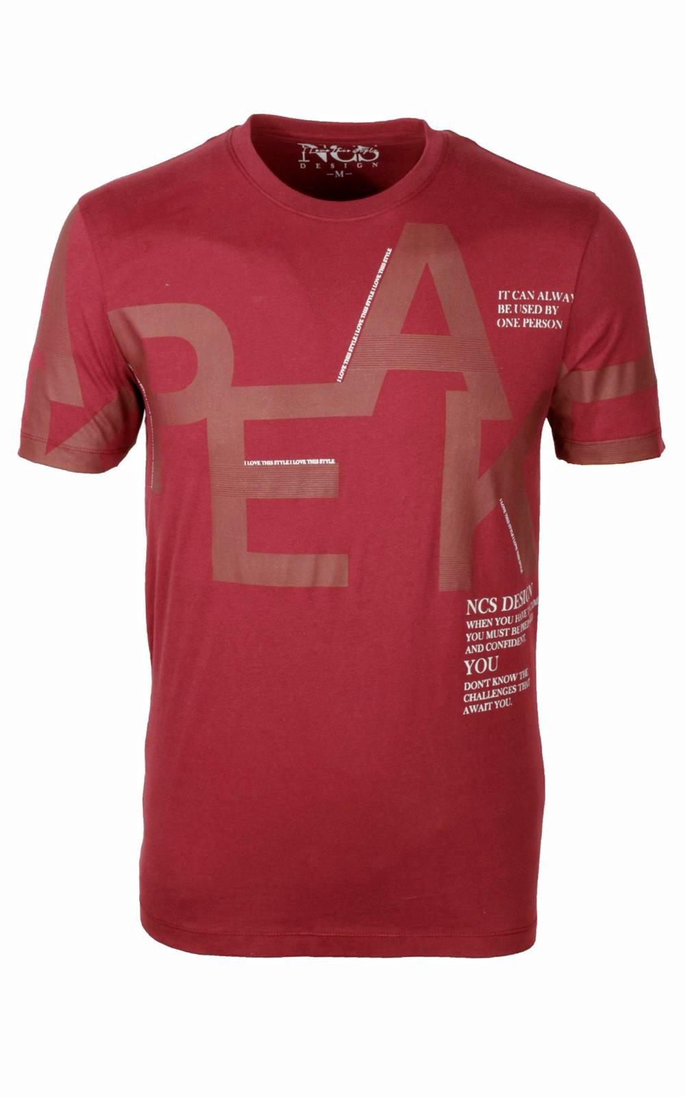 Ncs Bordo Bisiklet Yaka Baskılı Slim Fit Dar Kesim Tshirt 1227