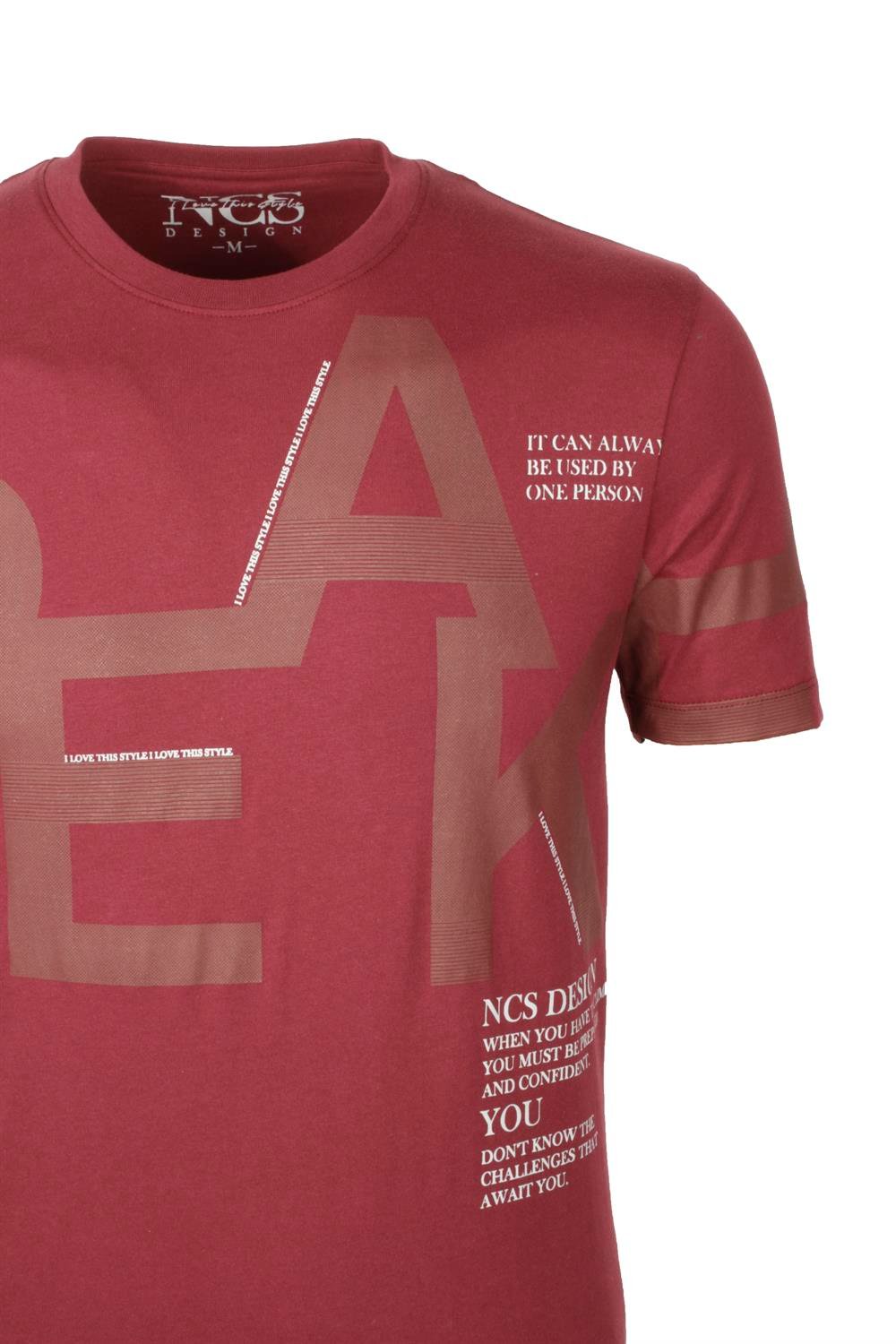 Ncs Bordo Bisiklet Yaka Baskılı Slim Fit Dar Kesim Tshirt 1227