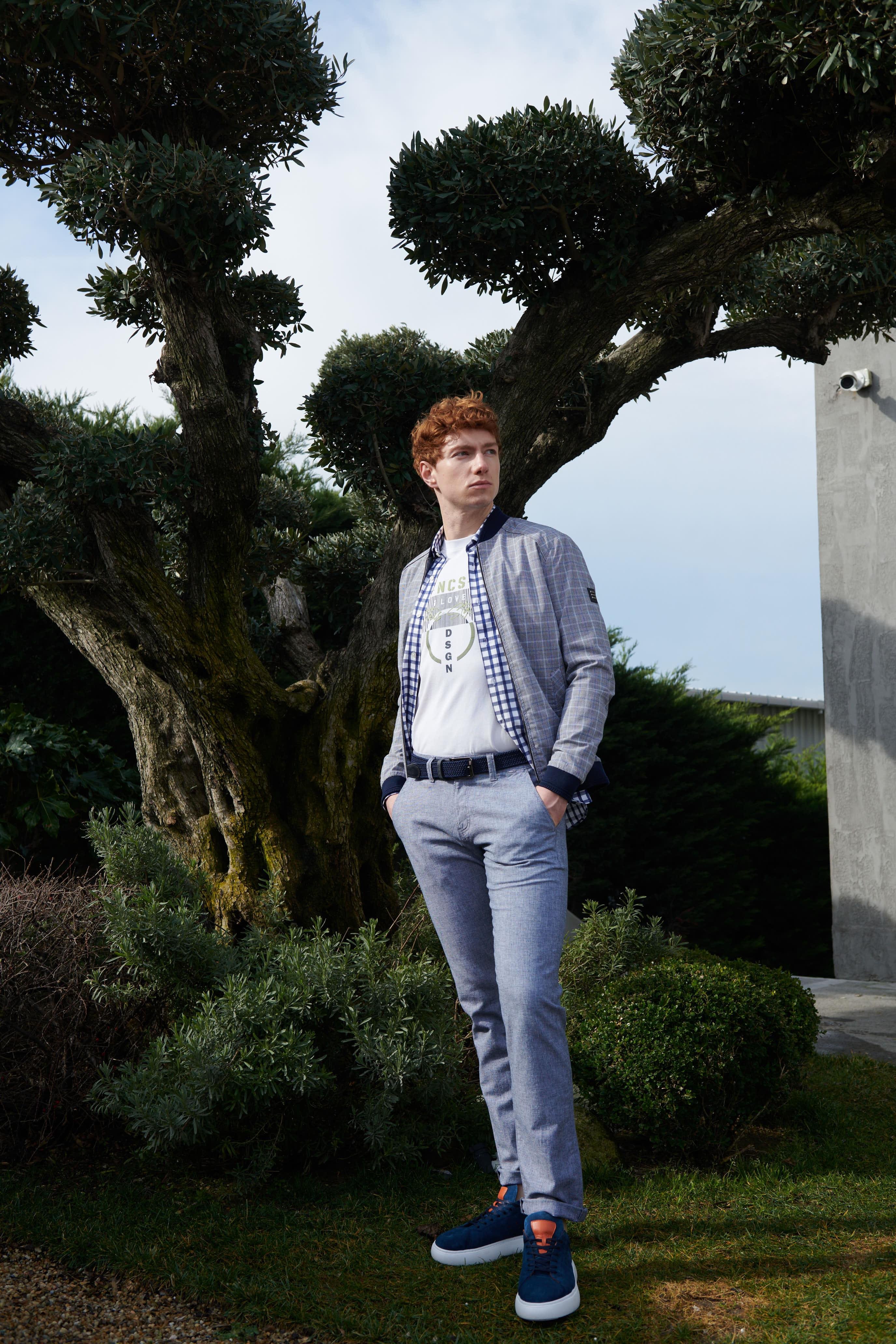 NCS JEANSErkek Taş Bomber Ceket Keten Karışım Slim Fit Ekose Kare Desenli Ribana İnce Astar Ceket NCS JEANS 49844984